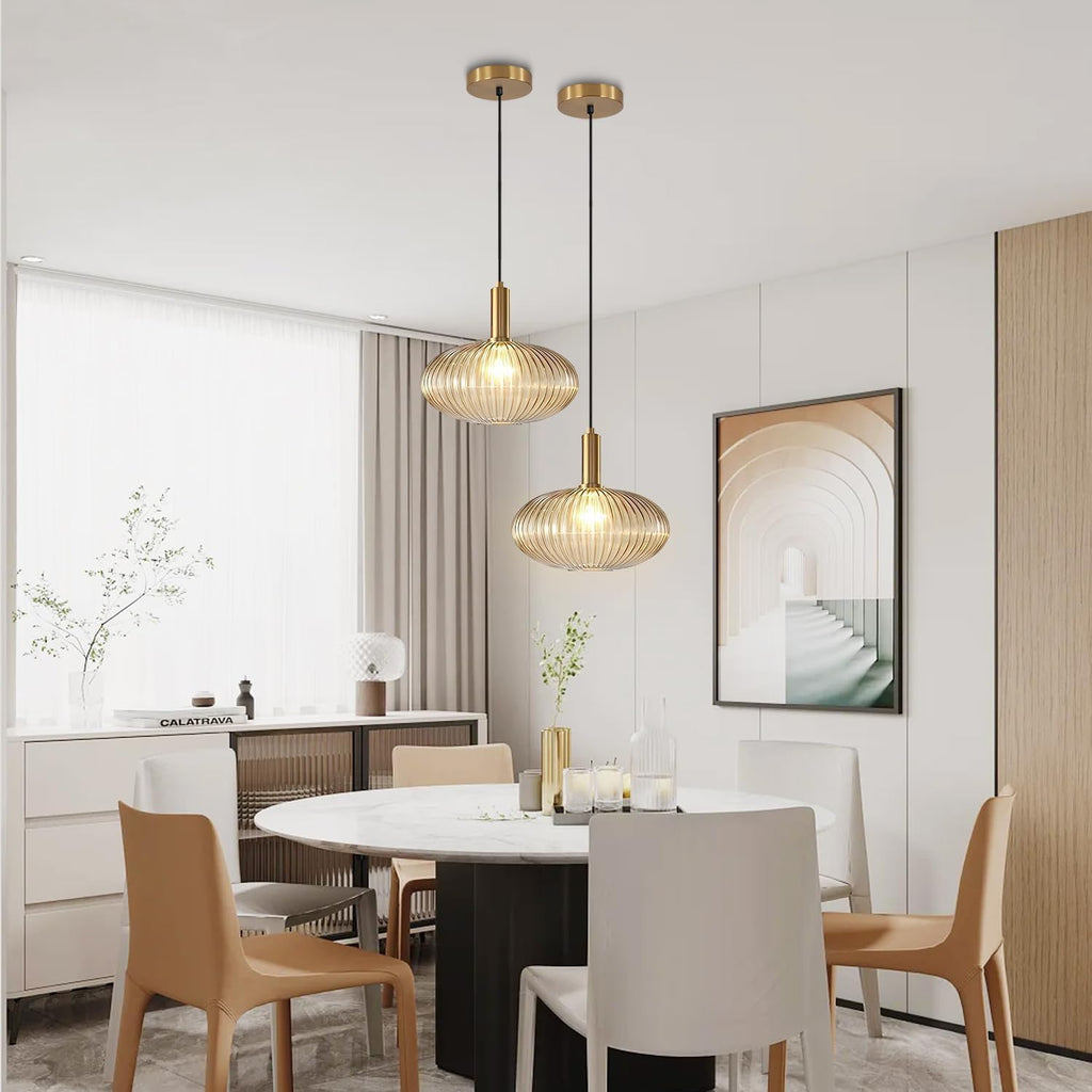 Modern Large Globe Pendant Light Fixture Nordic Glass Pendant Light Kitchen Farmhouse Kitchen Island Two-Pick Light Vintage Single Ceiling Hanging Light (Two-Pick-Amber)