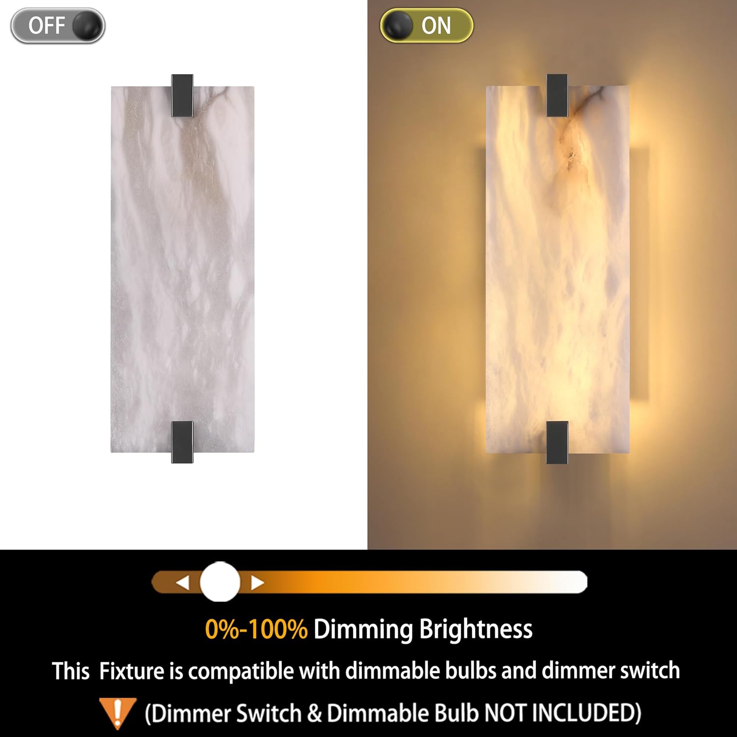 2 Pack 2 Light Square 12.75' Alabaster Marble Bathroom Wall Sconce Modern Concise Style Wall Light Fixture,Dark Gray Finish for Bedroom Hallway Bedside