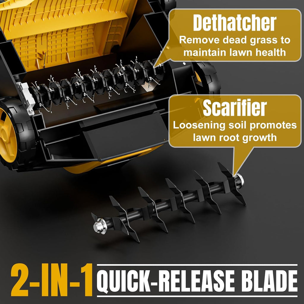 EVEAGE 16-Inch 15 Amp Electric Dethatcher & Scarifier, 2-in 1 Thatcher for Lawn with 5-Position Depth Adjustment, 14.5gal Collection Bag, Increases Lawn Health