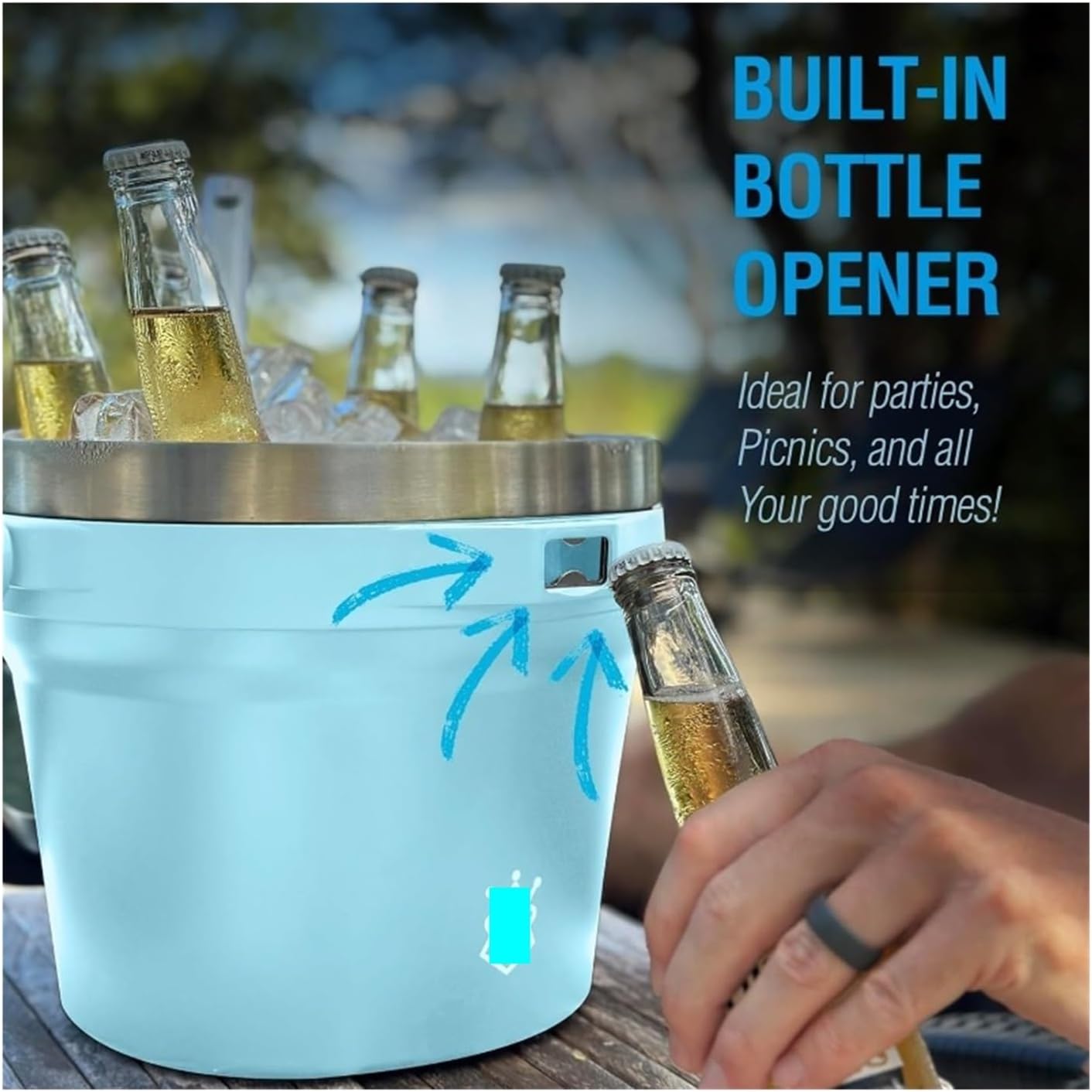 Stainless Steel Large Ice Bucket for Parties, Double-Wall Vacuum Insulated Ice Bucket & Lid, Ice Scoop & Holder.(Red)
