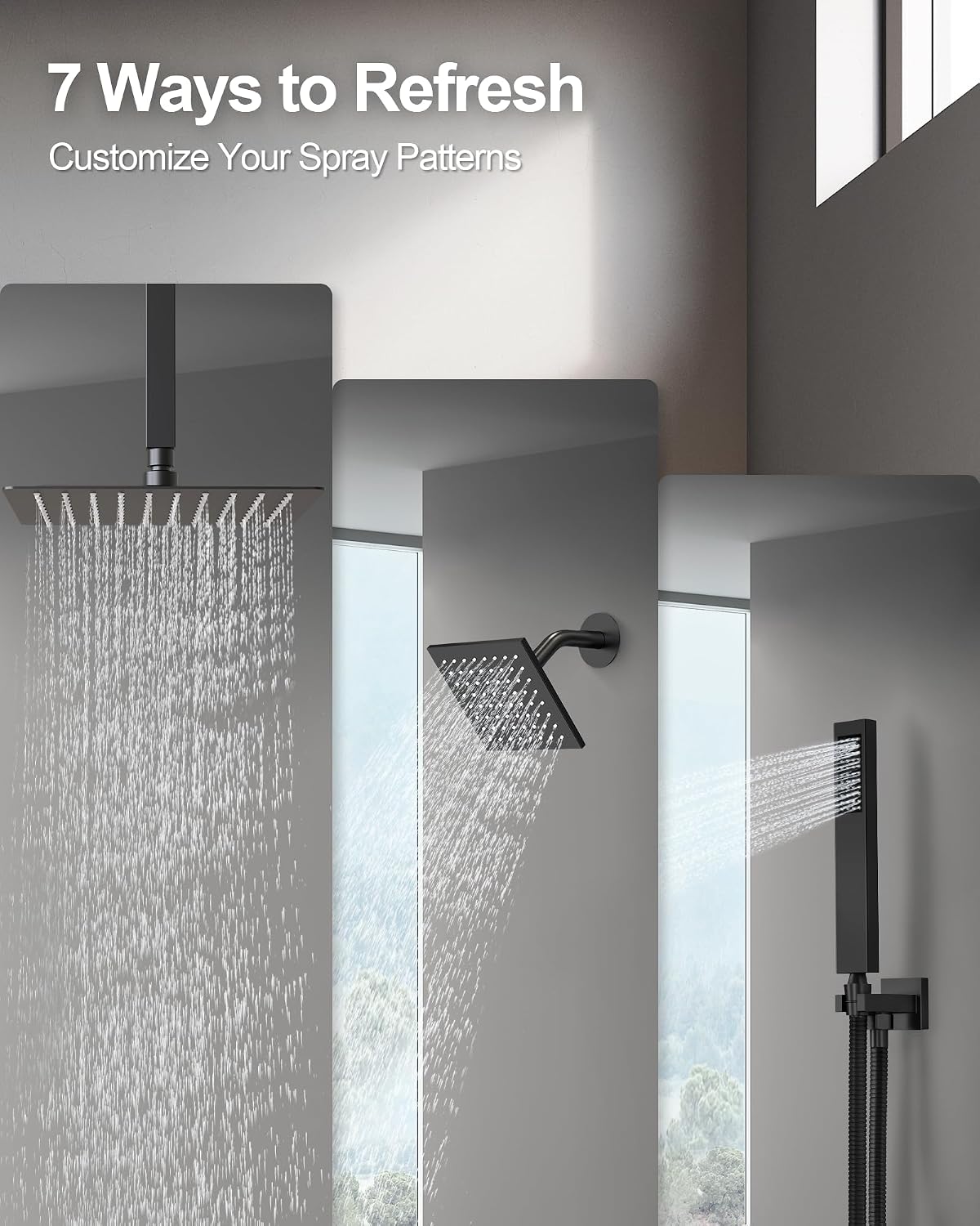 Thermostatic Shower System, 12 Inch Dual Rainfall Shower Heads for Ceilling & Wall Mounted with Handheld Sprayer, Matte Black