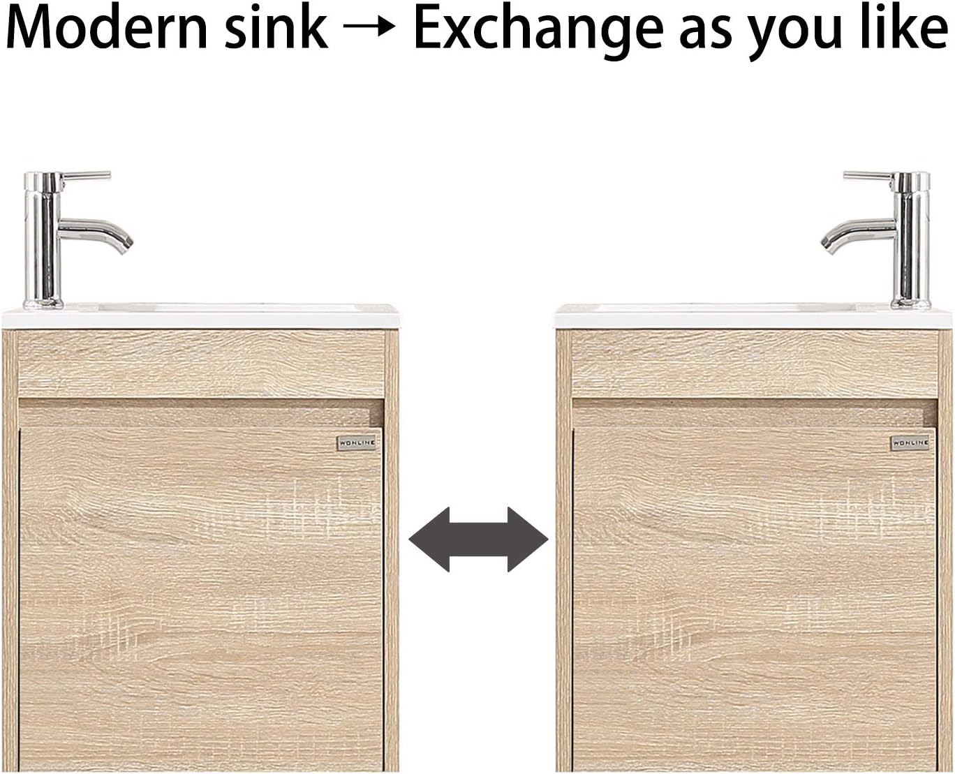 wonline 16' Single Sink Bathroom Vanity, Floating Modern Bathroom Vanity with Sink for Small Space