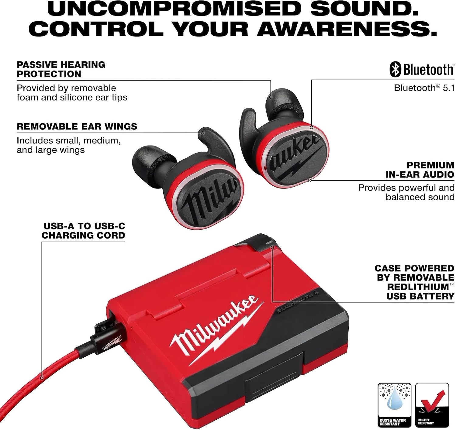 Milwaukee Electric - USB BLUETOOTHREG JOBSITE Ear Buds