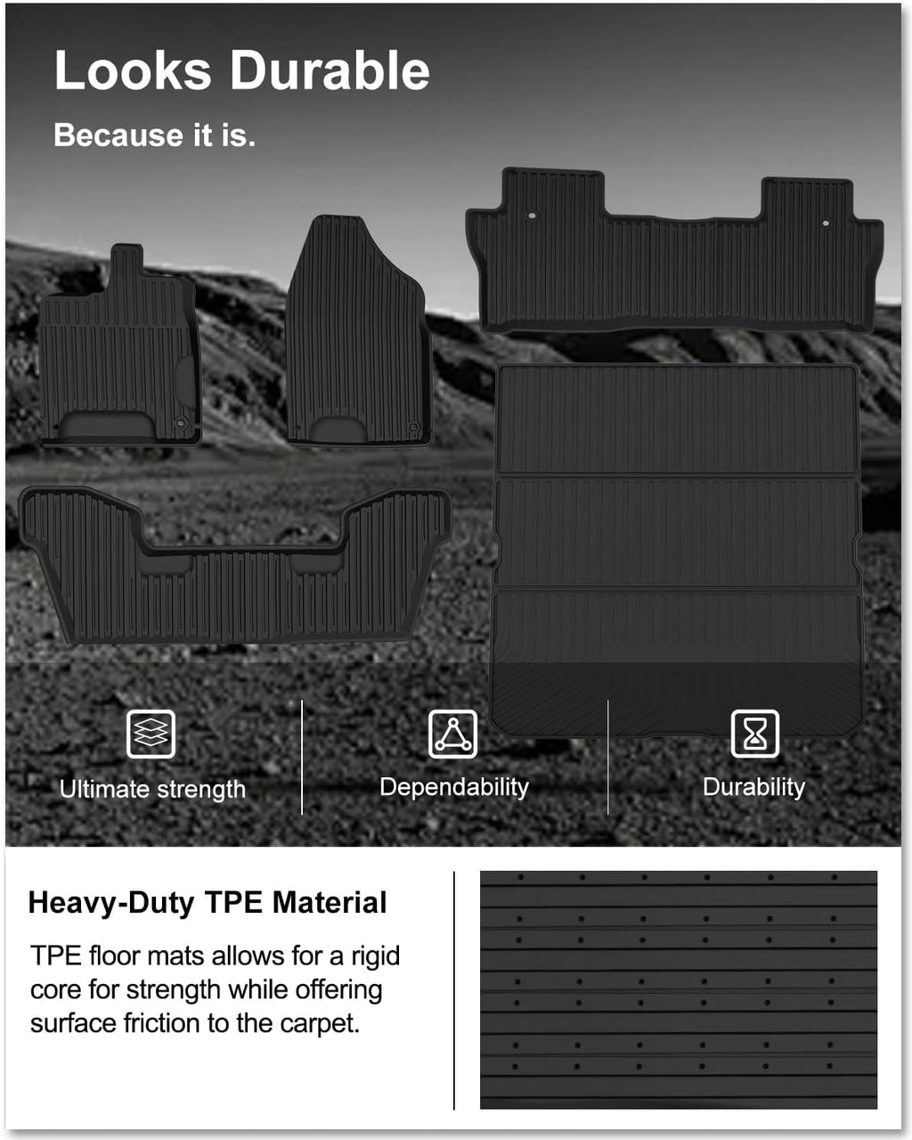 KIWI MASTER Floor Mats & Cargo Mat for 2016-2022 Honda Pilot, OEM Replacement 08P17-TG7-300 08U45-TG7-100, All Weather Car Mats, Custom Fit TPE Floor Liners, Front & Rear & Trunk Mat Set, Black