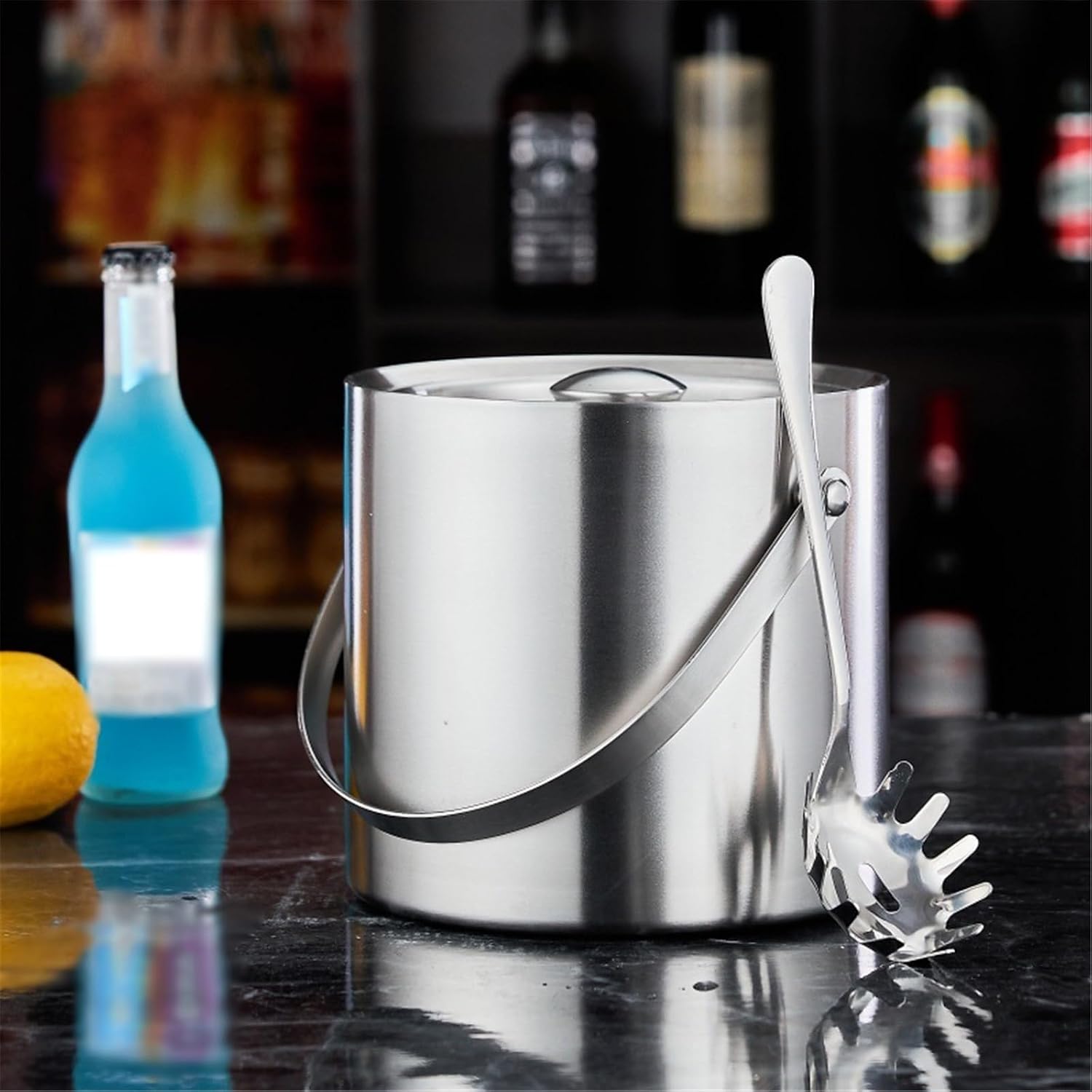Ice Bucket Stainless Steel Double Layer Ice Bucket with Lid for Cocktail Bars, Freezers, and Wine Bar Accessories