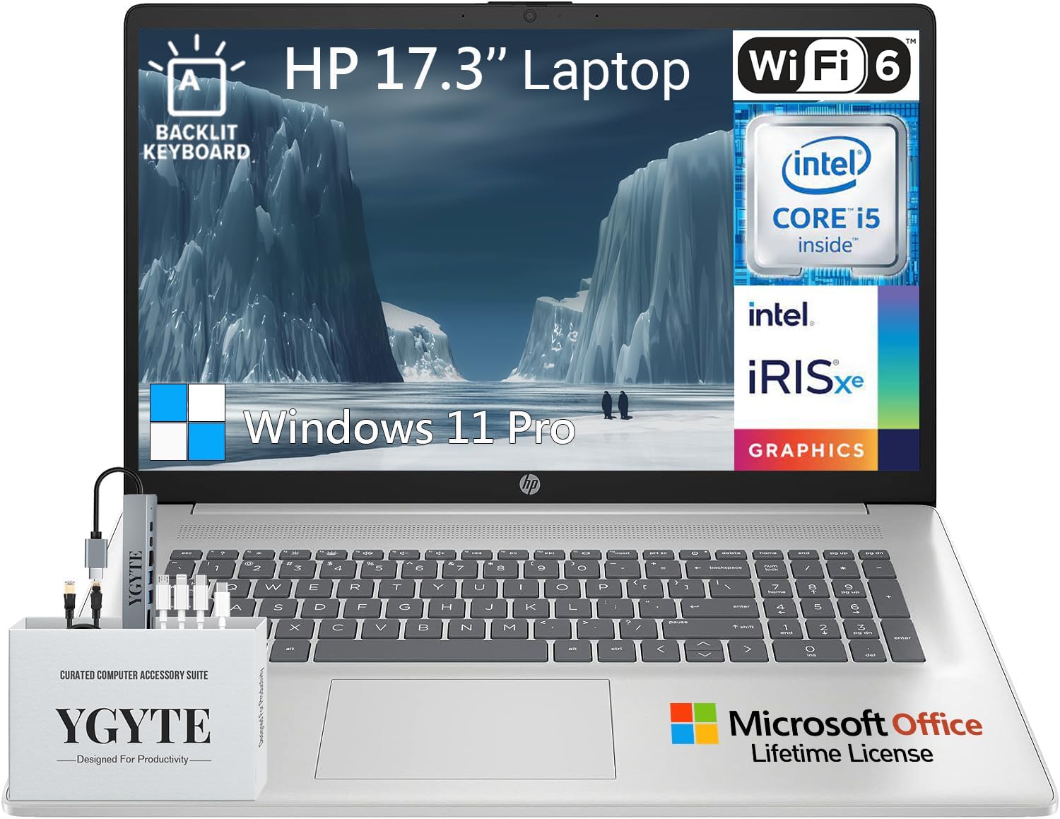 HP 17 Inch Laptop Computer, Business Laptop 17.3 FHD IPS, Intel Core i5 Laptop PC, Lifetime Microsoft Office Included, 64GB RAM 2TB SSD, Windows 11 Pro, Numeric Backlit Keyboard, HDMI, Camera