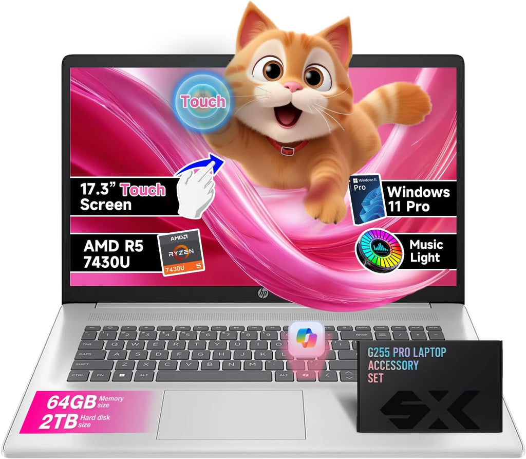 HP 2025 17' Touchscreen Business Laptop, Powerful Ryzen 5 7430U, 32GB RAM, 1TB SSD, Win 11 Pro, Copilot Key, Smooth Typing Keyboard, Fast Wi-Fi 6，w/Accessories