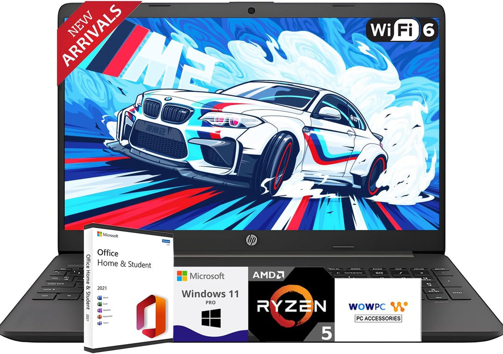 HP 2025 Latest 15.6' Business and Student Laptop, AMD Ryzen 5 7530U (Outperforms i7-1165G7), 16GB RAM, 512GB SSD, Ultra Quiet Design, Long Battery Life, Windows 11 Pro with Microsoft Office, WOWPC USB