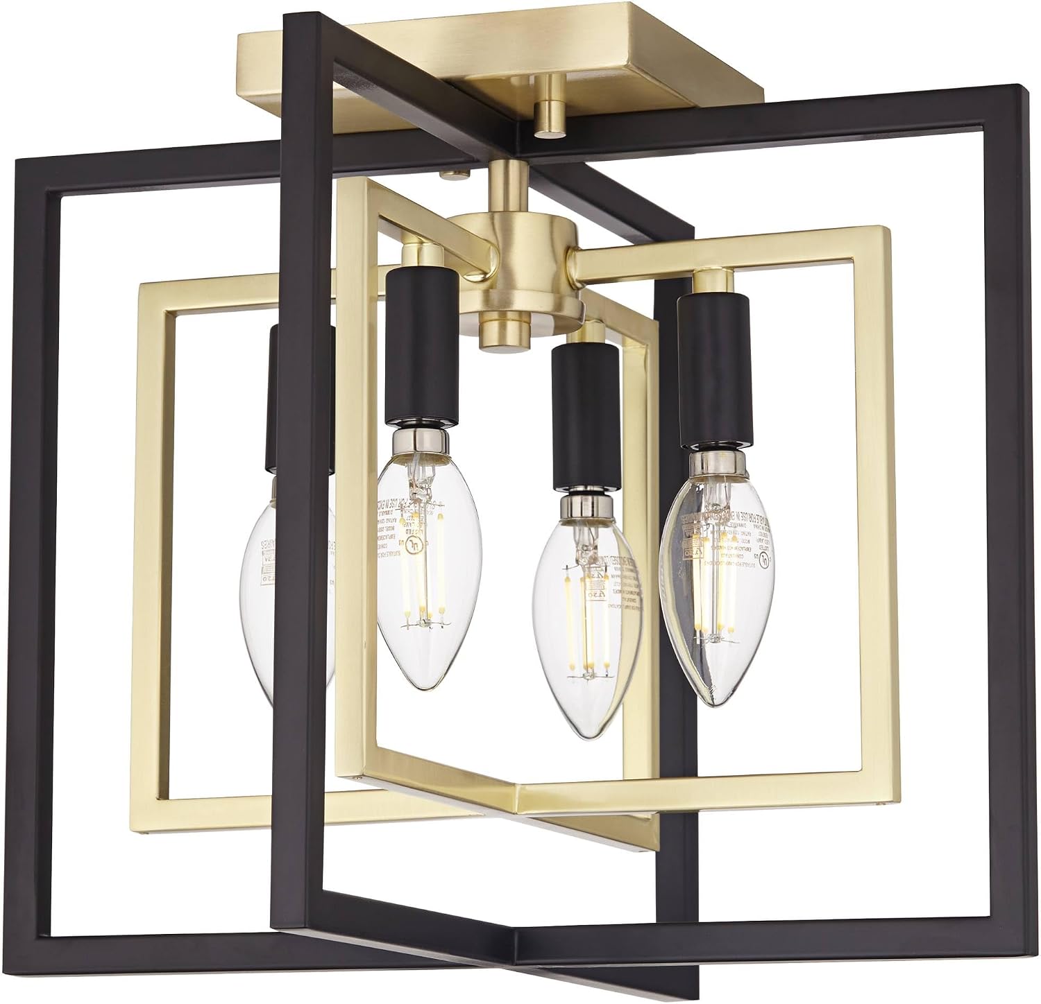 Possini Euro Design Nima Modern Glam Ceiling Light Semi Flush-Mount Fixture Black Gold 13' 4-Light Open Metal Frame for Bedroom Kitchen Living Family Room Hallway Dining Bathroom House Decor