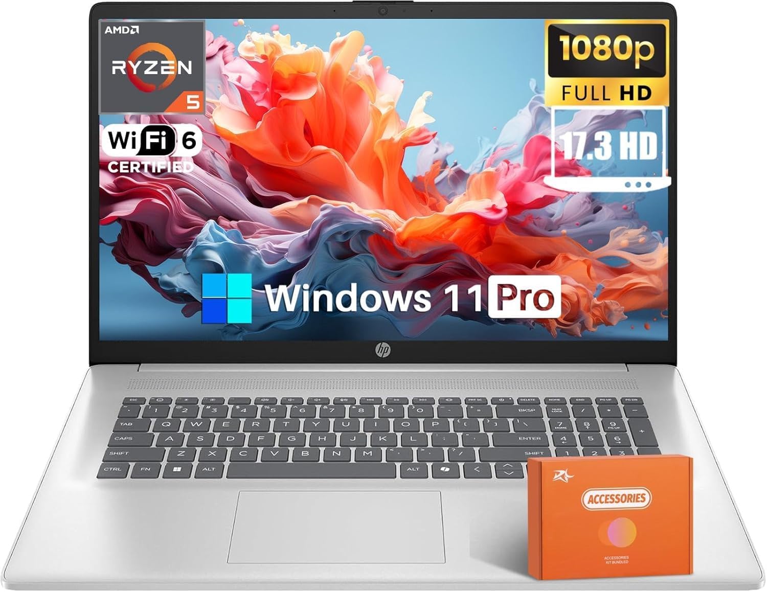 HP 17 inch Business Laptop, AMD Ryzen 5 7430U Processor, 17.3' IPS FHD Display, 64 GB RAM, 1 GB SSD, AMD Radeon Graphics, Copilot AI, Wi-Fi 6, Long Battery Life, Windows 11 Pro, Accessory Kit