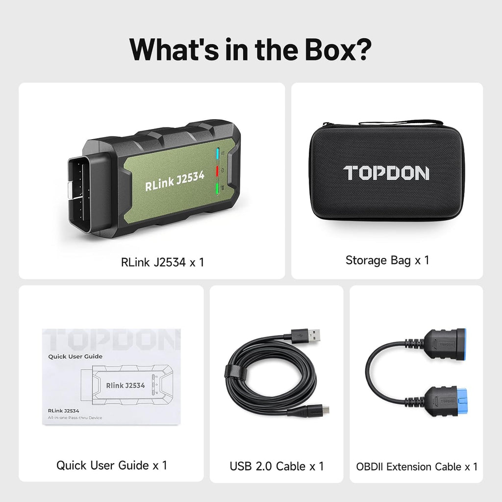 TOPDON RLink J2534 OEM Reprogramming and Diagnostic Tool, Enhanced J2534 VCI, J2534-Pass-Thru for J2534/D-PDU/CAN-FD/DoIP, Supports 18+ Vehicle Brands, No OE Software Provided