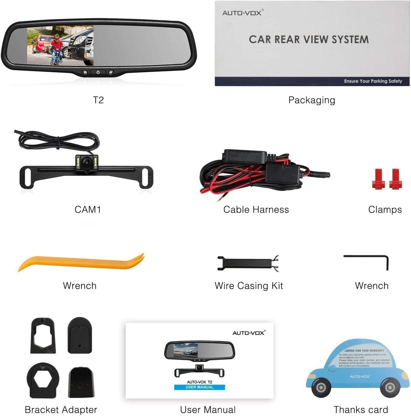 Rear View Mirror Camera with 4.3' Monitor: Super Night Vision OEM Rearview Mirror Backup Camera with IP 68 Waterproof Back Up Camera for Car, Rearview Mirror for Parking & Driving Safety AUTO-VOX T2