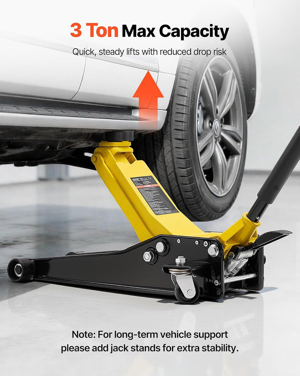 VEVOR Low Profile Floor Jack, 3 Ton (6614 lbs) Capacity, Steel Racing Floor Jack with Dual Pistons Quick Lift Pump & SUV Adapter, Hydraulic Trolley Car Lift for Sports Cars, Lifting Range 2.95'-19.7'