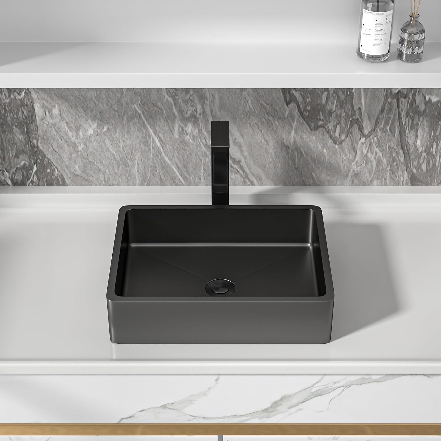 16'x12' Bathroom Vessel Sink Rectangular - Gunmetal Black NANO-PVD, 16 Gauge 304 Stainless Steel, Above Counter Rectangle Modern Vanity Lavatory Bath Sink Basin