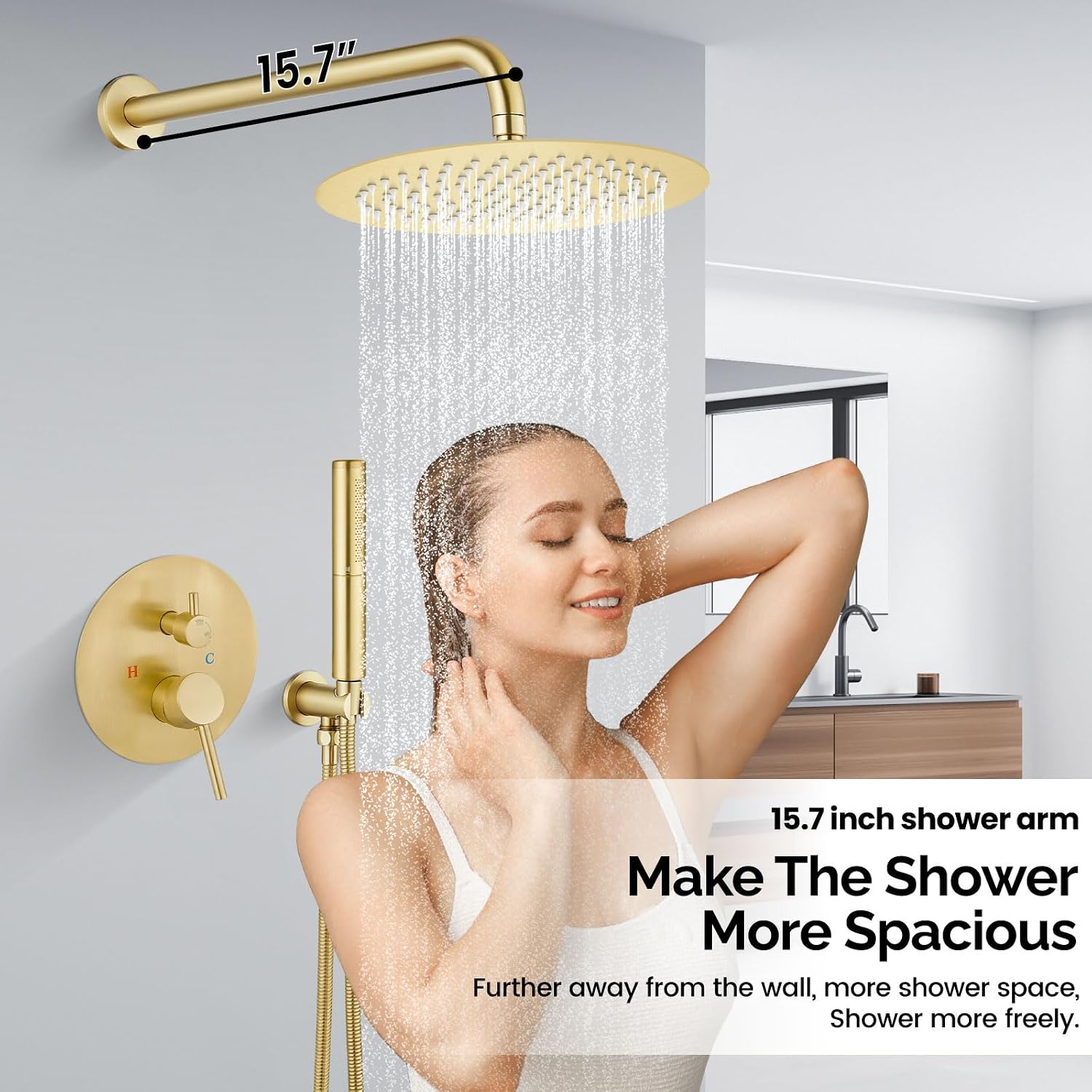 Airuida Shower Faucet Set, Bathtub Faucet Set with 12 Inch Rain Shower Head and Valve,2 Functions Tub Shower Faucet Set for Bathroom-Brushed Gold