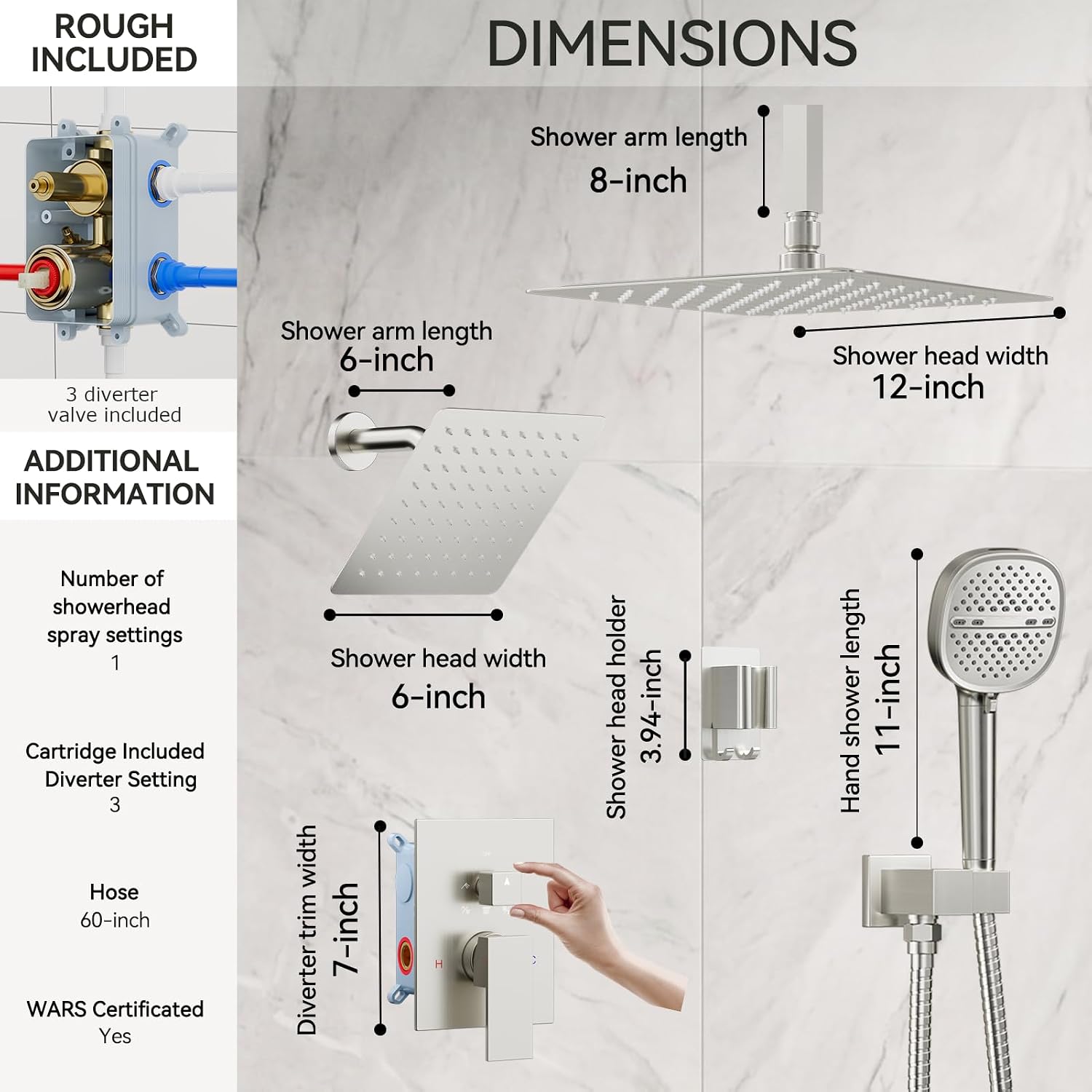 Shower Faucet Set Brushed Nickel Shower System, Dual Head Shower Set STARBATH 12'' Ceiling Mount and 6''Wall Mount Rainfall Shower Systems with Multifunctional Filtered Handheld Sprayer