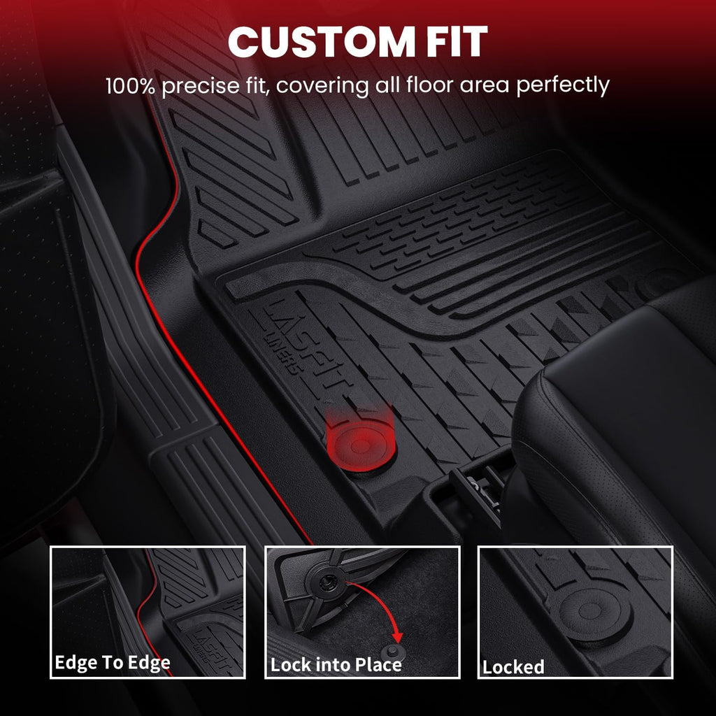 LASFIT Floor Mats for Ram 1500 Crew Cab 2019-2024 Bench Seat (NOT for Bucket/Classic Model/Quad Cab) with Rear Under-Seat Storage 4 Full Size Doors, All Weather TPE Custom Fit 1st & 2nd Row, Black