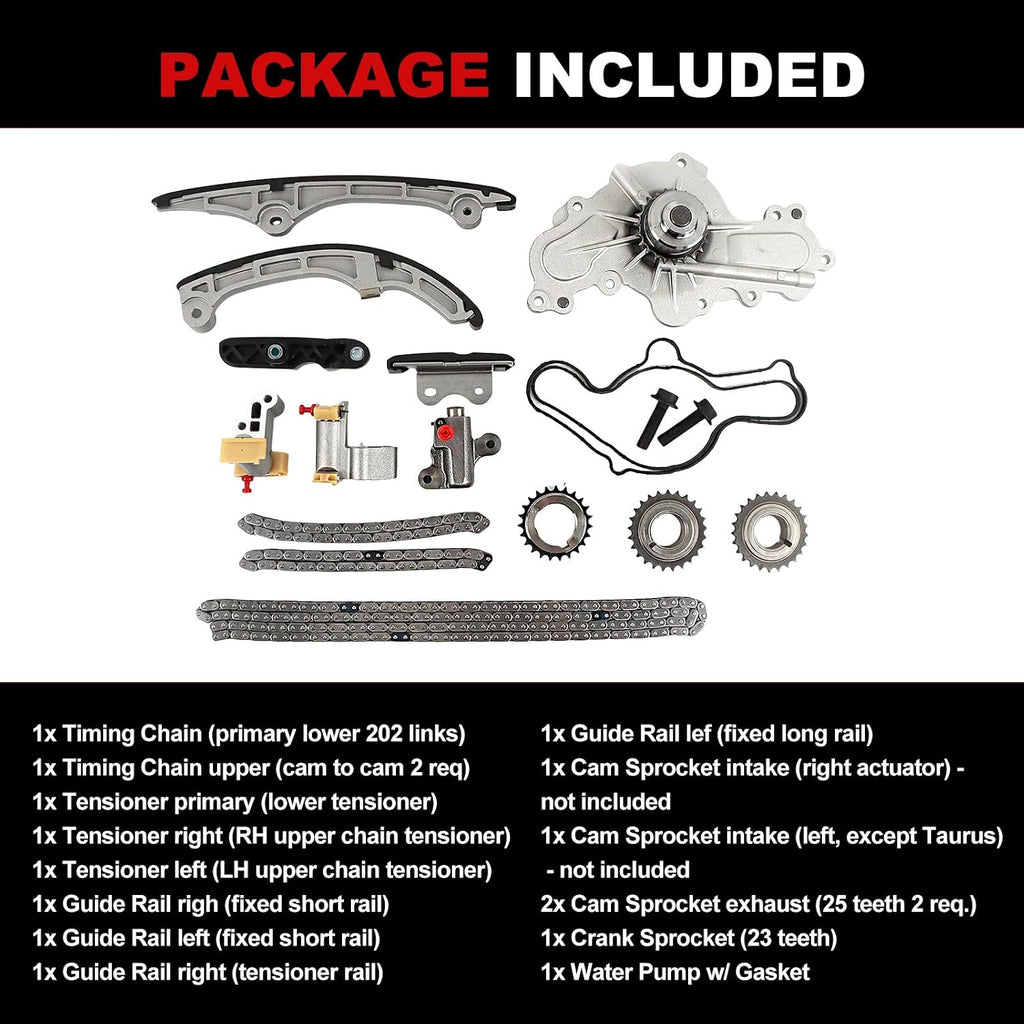 Engine Timing Chain Kit Water Pump Fit for Ford Flex Taurus Edge 2007-2010 3.5L | Autodevil Engine Time for MKX MKS MKT MKZ 07-10 3.5L for Mazda 6 CX-9 08-11 3.7L Car Replacement Part Set Replace AT4Z-6268-C