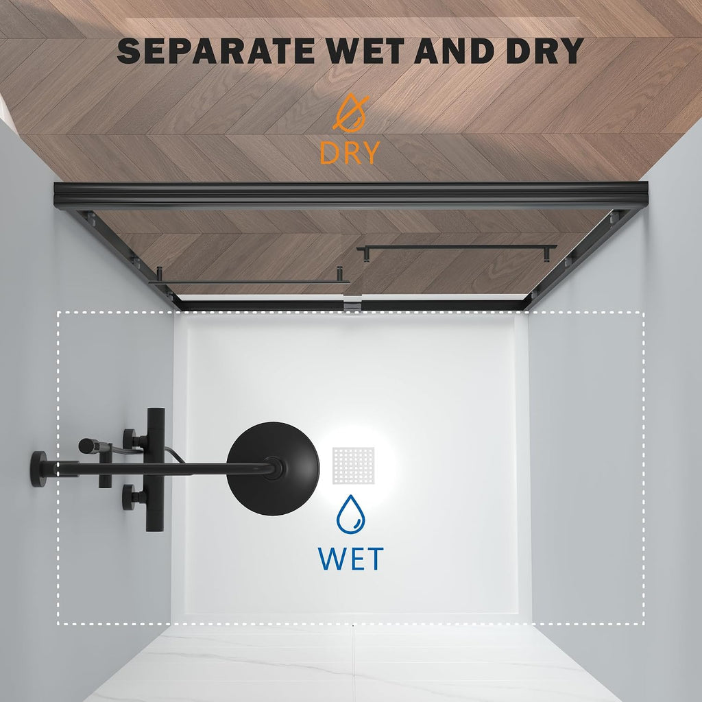 ENSO SENKA 44-48' W x 72' H Semi-Frameless Bypass Sliding Shower Door, Easy-to-Clean Treated Clear Tempered Glass, Matte Black