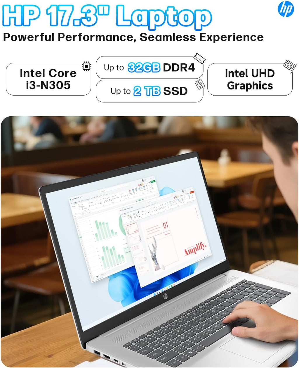 HP 17 Laptop for Business & Students 2025, 17.3' HD+ IPS Display, Intel 8-Core i3-N305(Up to 3.8GHz), 32 GB RAM, 2 TB SSD, Copilot Key, Fast Charge, Long Battery Life, Windows 11 Pro, Accessory Kit