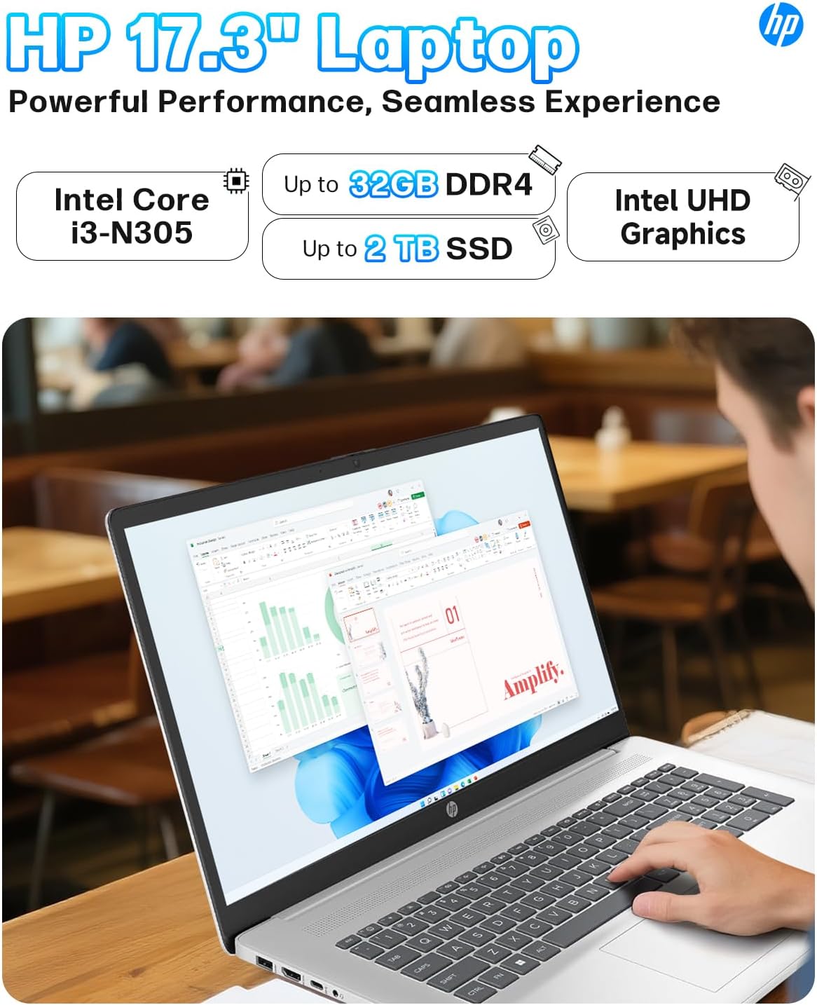 HP 17 Laptop for Business & Students 2025, 17.3' HD+ IPS Display, Intel 8-Core i3-N305(Up to 3.8GHz), 32 GB RAM, 2 TB SSD, Copilot Key, Fast Charge, Long Battery Life, Windows 11 Pro, Accessory Kit