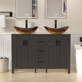 UEV 30' Bathroom Vanity with Sink Combo,Modern Freestanding Sink Cabinet with 3 Drawers,Stylish Bathroom Vanity Cabinet,Grooved Door,Metal Handles,Vessel Sink (Bronze Boat, 48''Black)