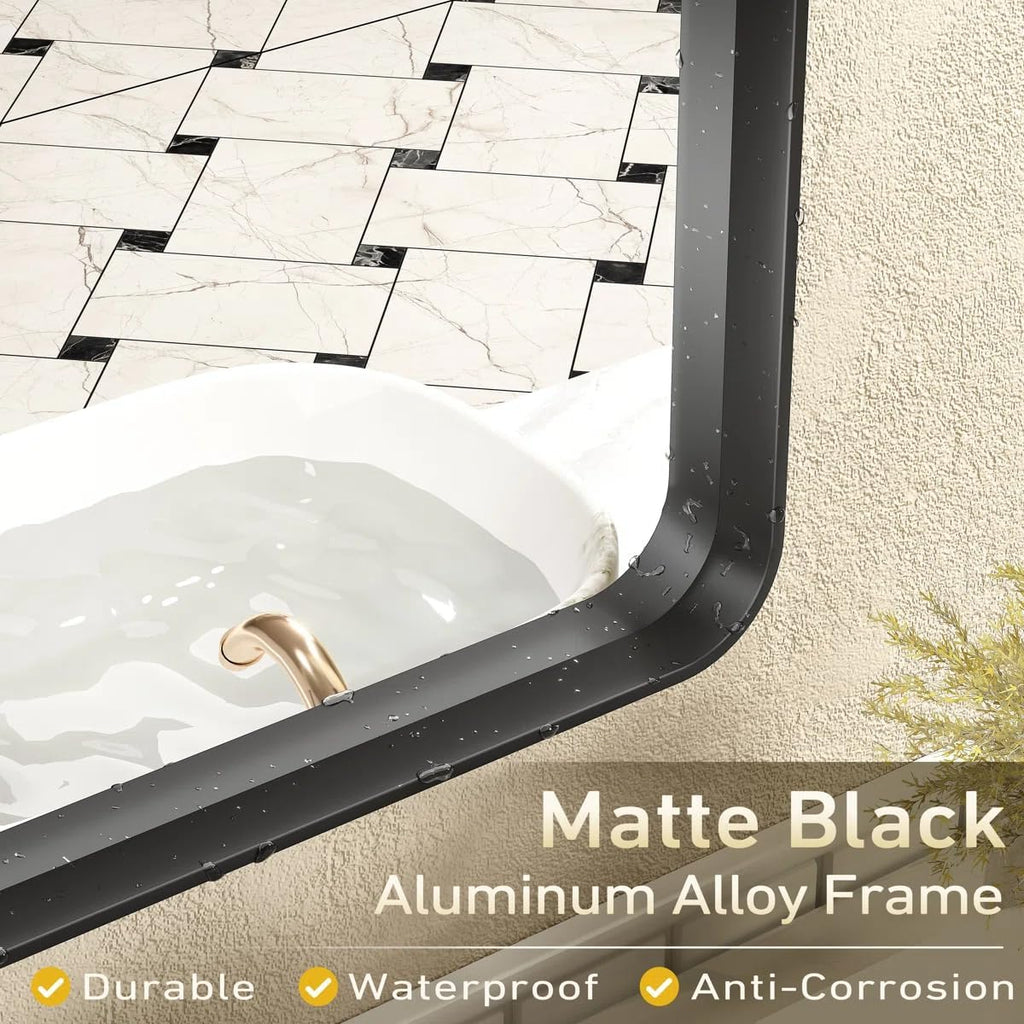 2 Pack of 24x36 Inch Black Metal Framed Bathrrom Mirror, Black Matte Rounded Rectangle Bathroom Vanity Mirror, Anti-Rust, Hangs Horizontally or Vertically