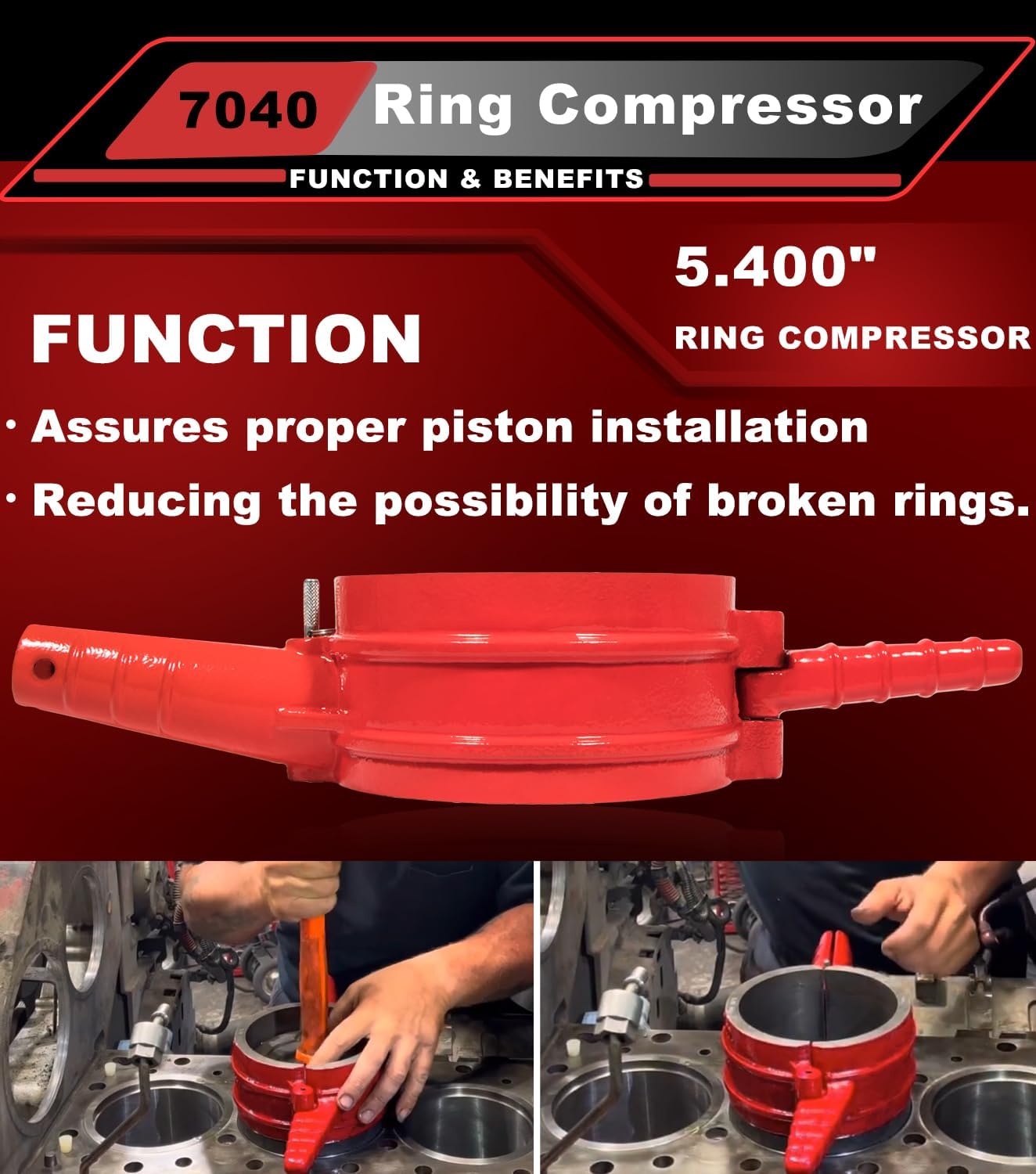 7040 Piston Ring Compressor Tool, Piston Ring Compressor Adapter & Anti-Polishing Ring Kit For Cummins ISX QSX 15, Caterpillar 3400, 3406, 3408, C15, 5.4' bore Replace# PT-7040 5299339 5394454