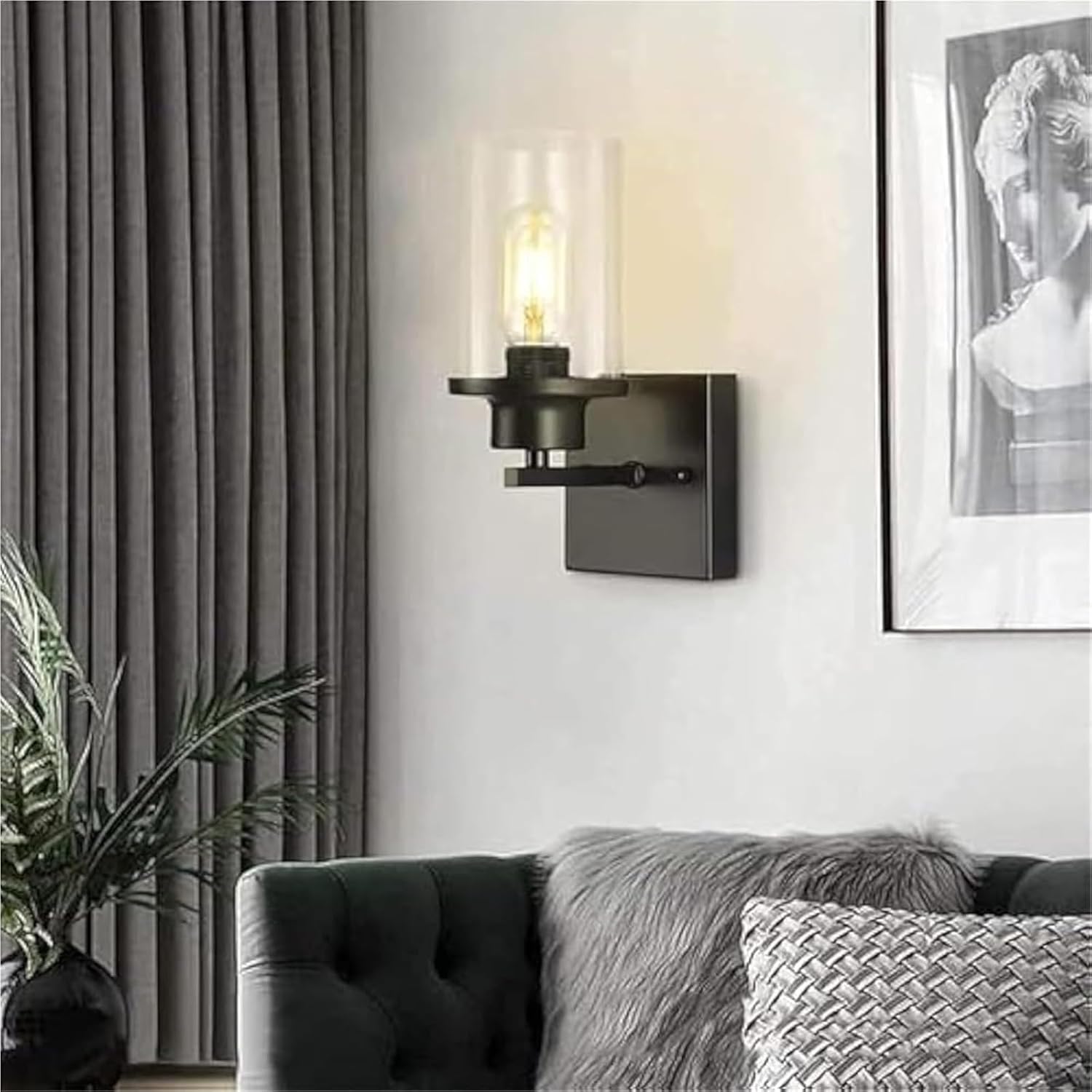 Retro Industrial Style Wall Lamp with Glass Lampshade, Indoor Mirror Light Fixture Featuring Wrought Iron e, Vintage Decorative Wall Lighting for Bedroom, Bathroom, or Hallway(48cm) (Black 5.9in)