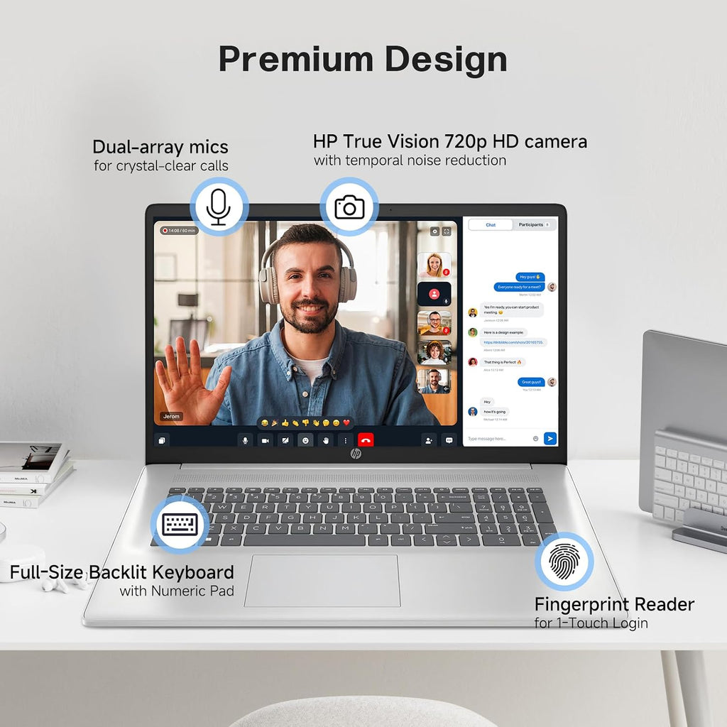 HP 17 Inch Laptop Computer for Business & Students, 17.3' HD+ Display, Intel 10-Core i5-1334U Up to 4.6 GHz, 32 GB RAM, 1 TB SSD, Fingerprint Reader, Backlit Keyboard, Wi-Fi 6, Webcam, Windows 11 Pro
