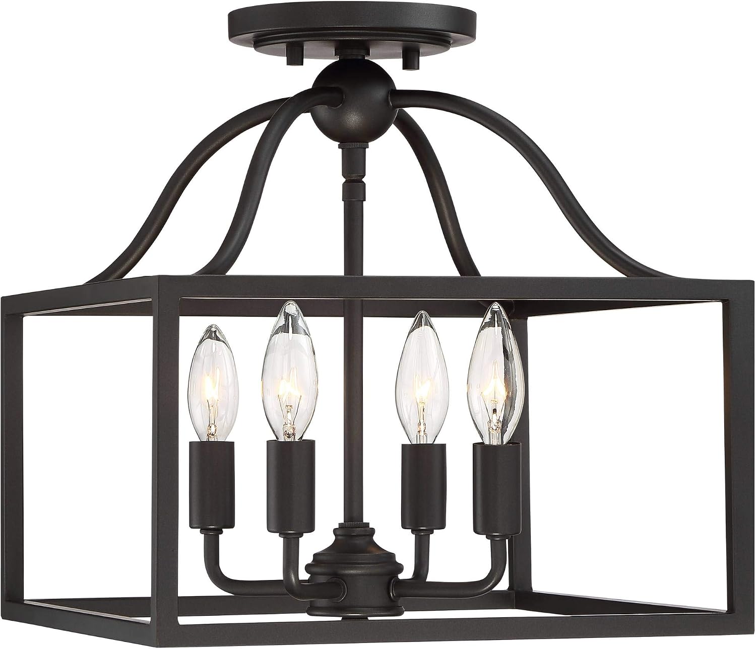 Franklin Iron Works Elle Farmhouse Rustic Close to Ceiling Light Semi-Flush Mount Fixture Black 13' Wide 4-Light Open Square Cage for House Bedroom Hallway Living Room Bathroom Dining Kitchen