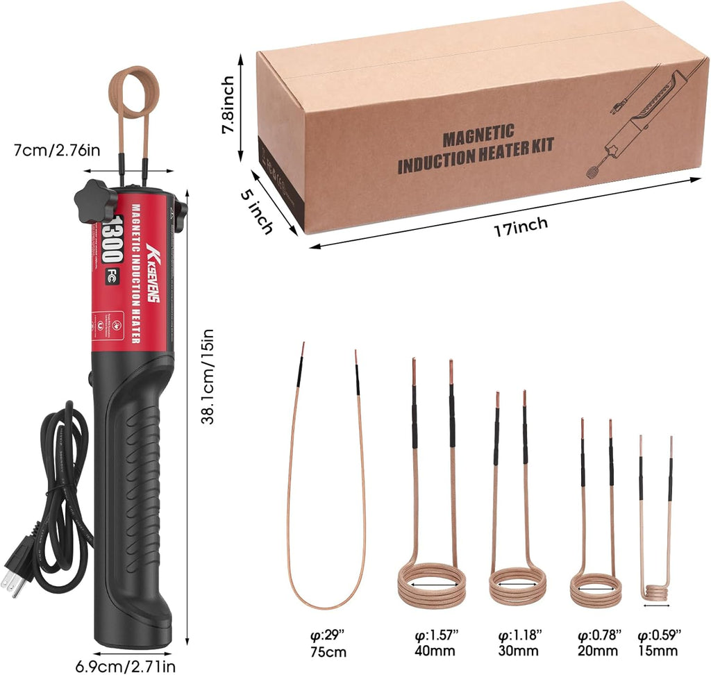 Induction Heater 1300W 110V Bolt Removal,Handheld Magnetic Induction Heater Tool with 5 Coils for Rusty Screw Removing,Red