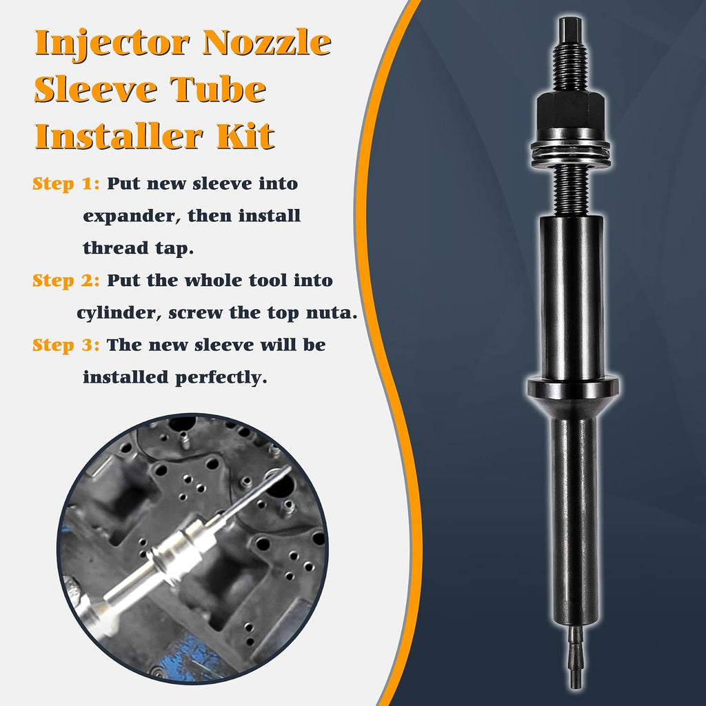 Injector Sleeve Cup Nozzle Tube Remover and Installer Tool Kit Compatible with Volvo D11 D13 D16 FM12 Truck MP7 MP8 MP10 Engines Alternative to OEM 9986174 88800387 88800196