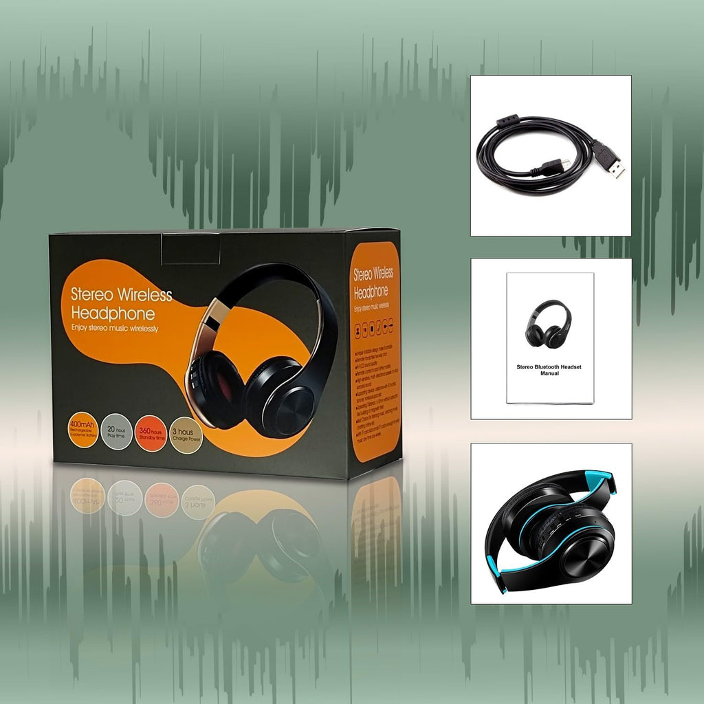 Bluetooth Headphones, Chat- Comfortable Over Ear Stereo Headphsets with Mic, Soft Earmuffs/Foldable/SD/TF, 20H Playtime, Great for Music/OFC/Tour/Gym/Game (10pcs Blue Colors)