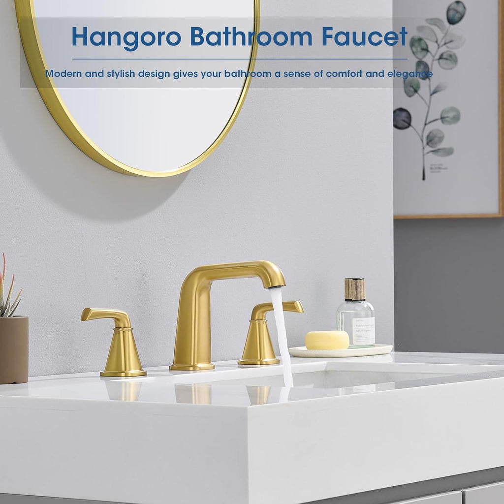 Gold Bathroom Faucet,Bathroom Sink Faucet,Brushed Gold Bathroom Faucet 3 Hole, with Pop Up Drain and CUPC Supply Lines for Vanity,Lavatory RV Farmhouse (HG-8904-BG)