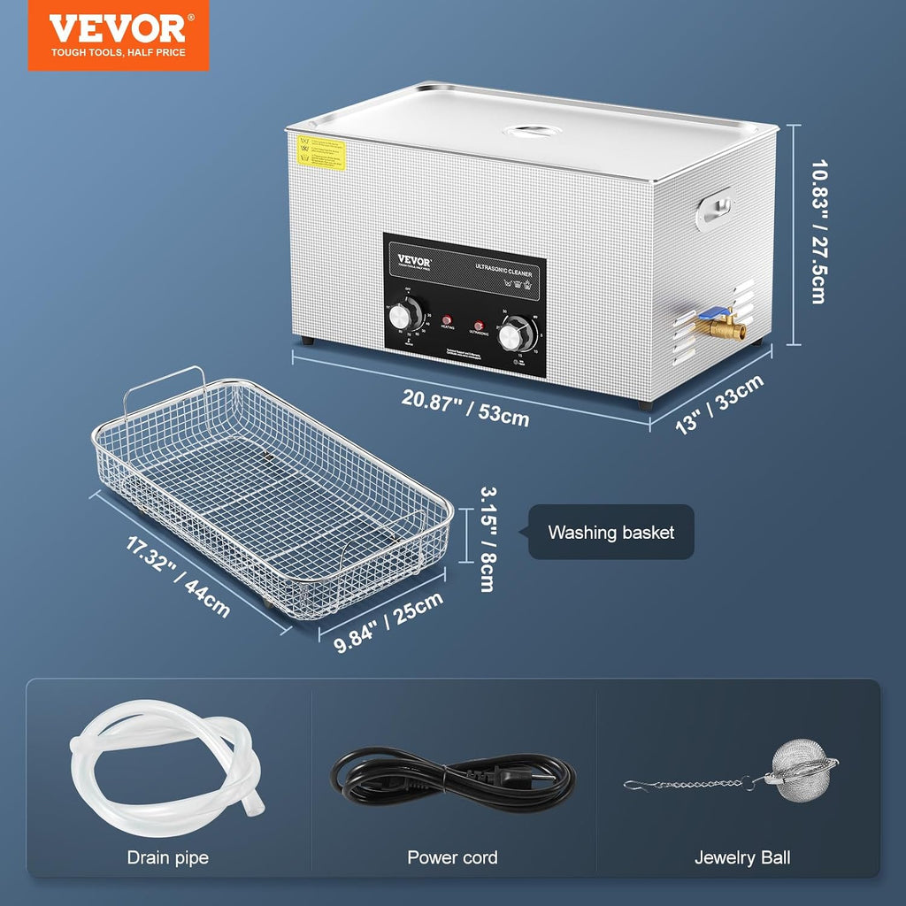 VEVOR 22L Sonic Cleaner with Heater Timer & Basket, Professional Digital Sonic Cavitation Machine, 480W Cleaning Machine for Lab Tools, Metal Parts, Carburetor, Brass, Auto Parts, Engine Parts