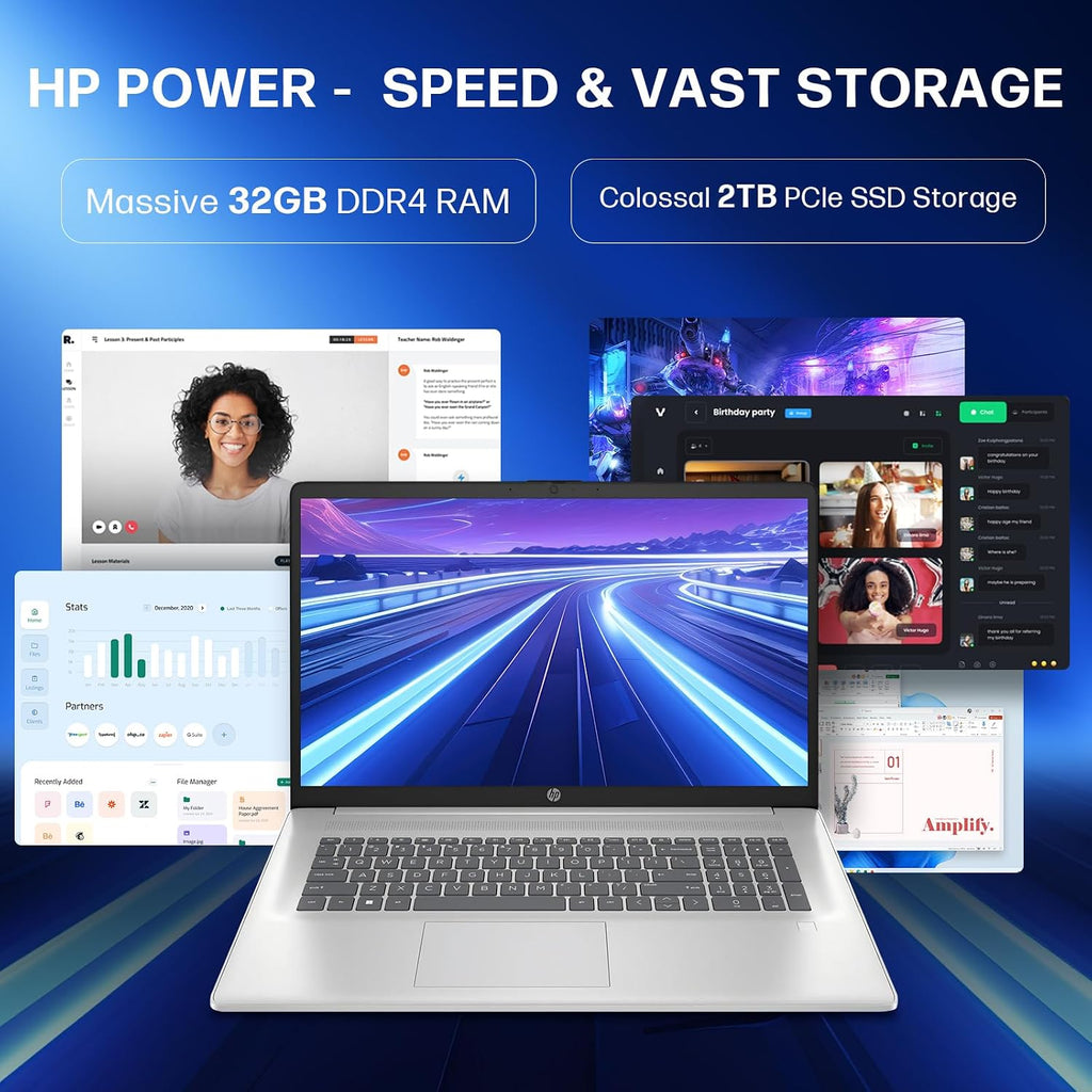 HP 17 Inch Business Laptop, Intel i5-1334U(Up to 4.6 GHz), 17.3' HD+ BrightView 250 nits, Wi-Fi 6, 32GB RAM, 1TB SSD, 128 GB USB, Backlit Keyboard, Fingerprint Reader, Windows 11 Pro, w/Accessories