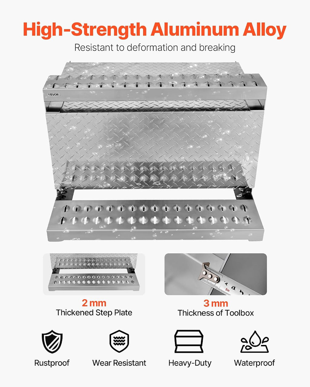 VEVOR Semi-Truck Step Tool Box, 31' x 30' x 19' Heavy Duty Aluminum Diamond Plate Toolbox, Waterproof Cab Entry Step Storage Box with Shock-Absorbing Latch for Flatbed, Crane, and Semi Trucks