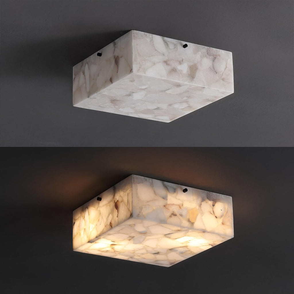 JONATHAN Y 13' White Marbling/Black Square LED Flush Mount Ceiling Light, Modern Decor, White Marble Alabaster Shade, 2-Light Fixture for Bedroom, Hallway, Bathroom, Glam Lighting (JYL1201B)