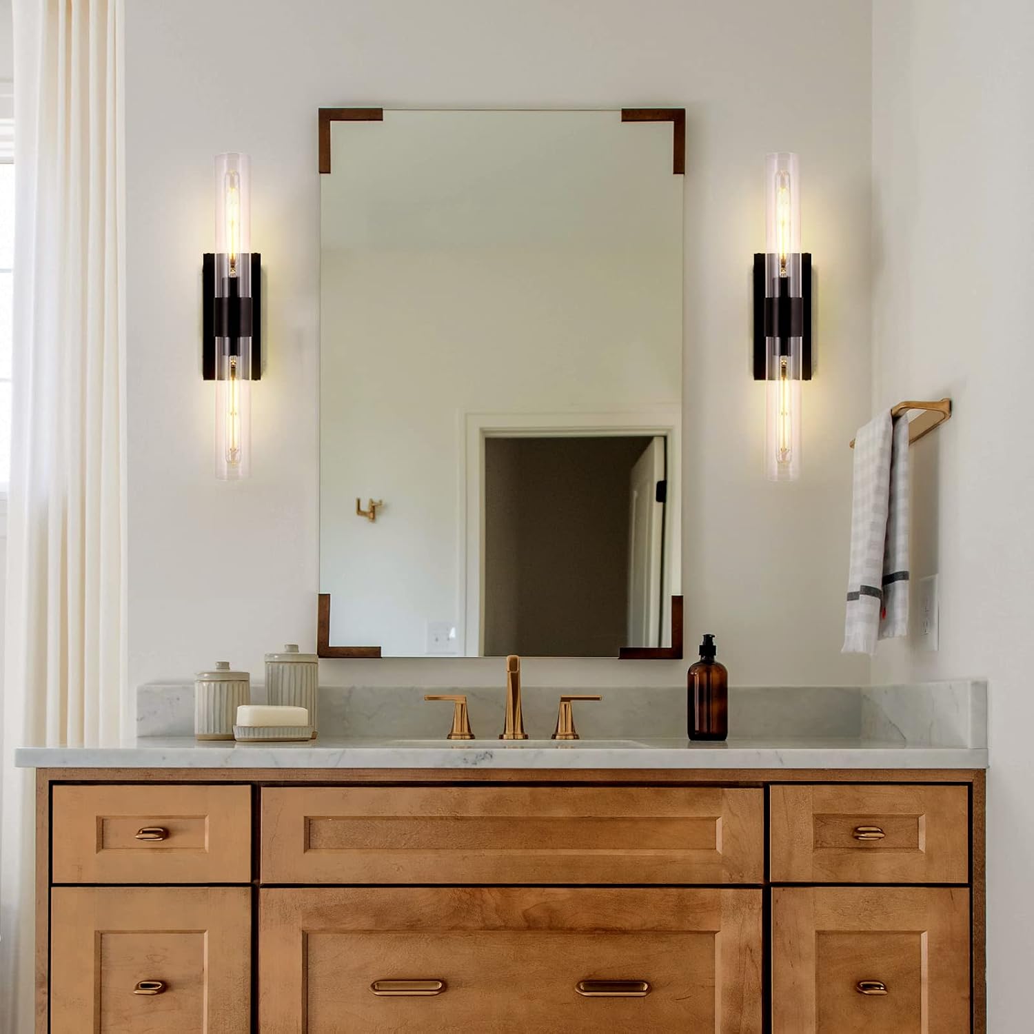 Modern Wall Sconces, 22.8in Black, 2-Light Indoor Wall Mounted Sconces, Bathroom Vanity Light for Living Room, Bedroom, Staircase