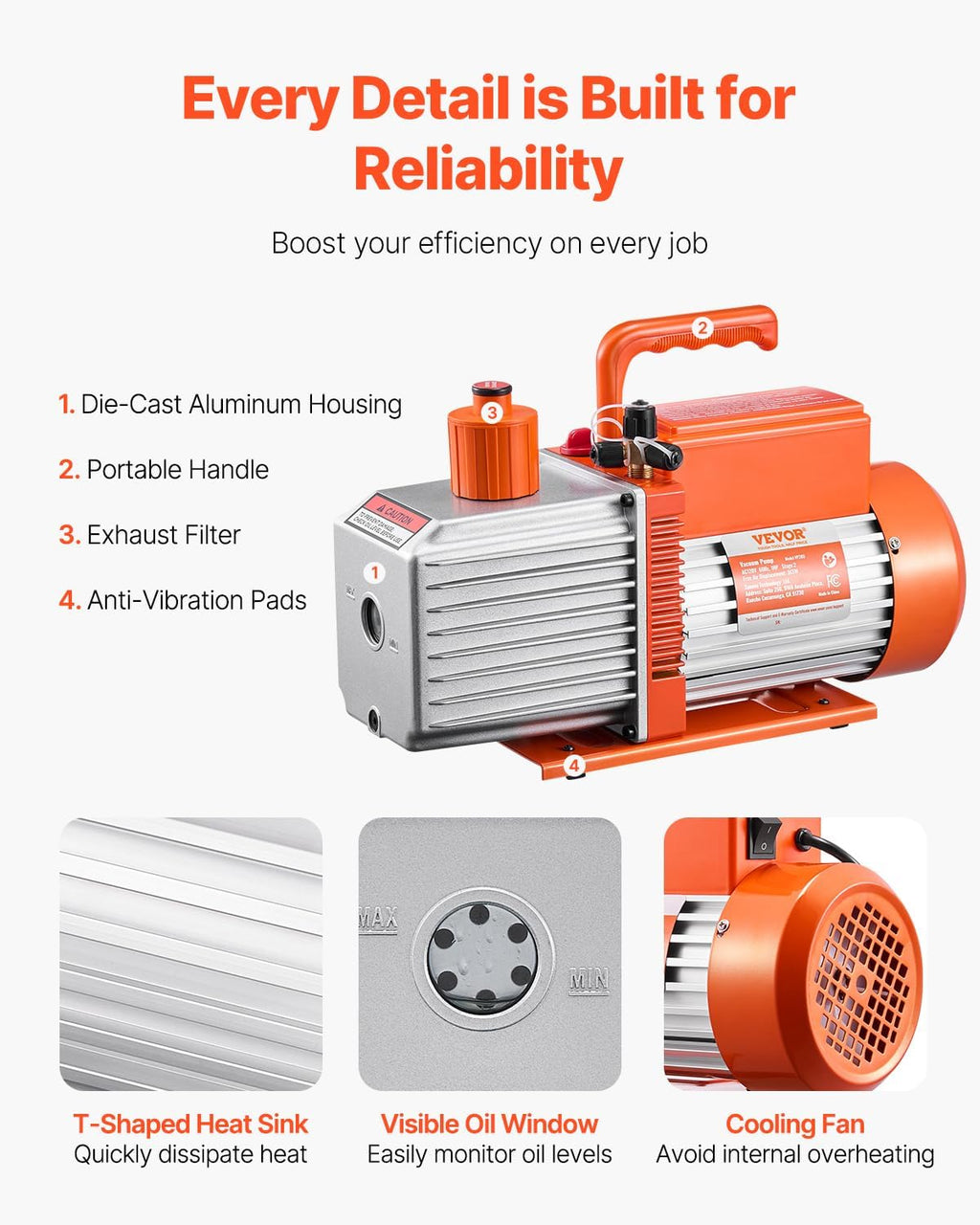VEVOR Vacuum Pump, 9 CFM, HVAC 2 Stage Rotary Vane Vacuum Pump, for R134a R22 R410a Systems, Auto AC Vacuum Pump Kit with Oil Bottle, for Automotive Air Conditioner Maintenance Resin Degassing