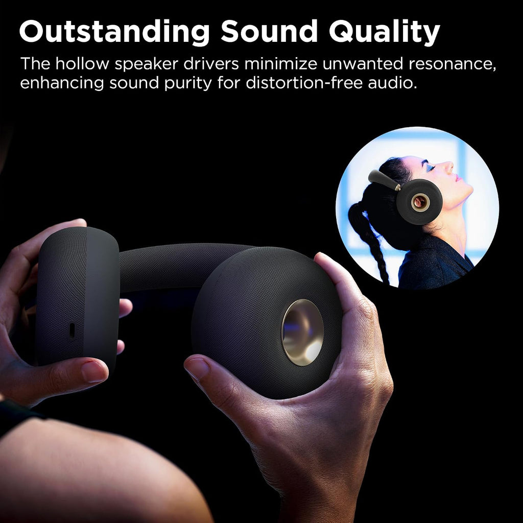 BUGANI AirCore Open-Ear Wireless Headphones: Bluetooth 5.3 Over-Ear Headset with Removable Noise-Canceling Ear Caps, Dual-Driver HiFi Sound, 27H Battery Life Comfortable Fit, Type-C Fast Charging