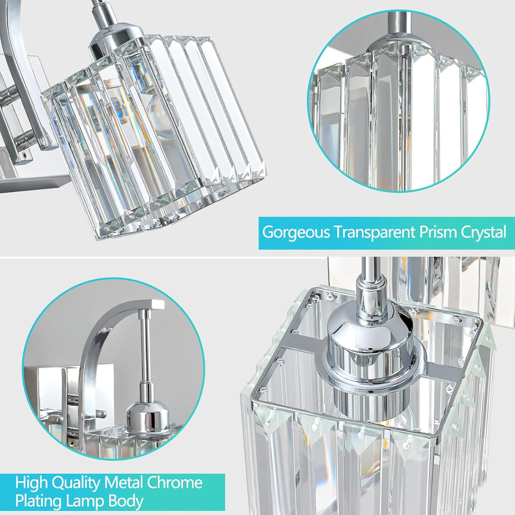 Crystal Vanity Lights 5-Light Chrome Bathroom Vanity Lights Modern Crystal Bathroom Light Fixtures Over Mirror 42.51' Long Vanity Light for Bathroom