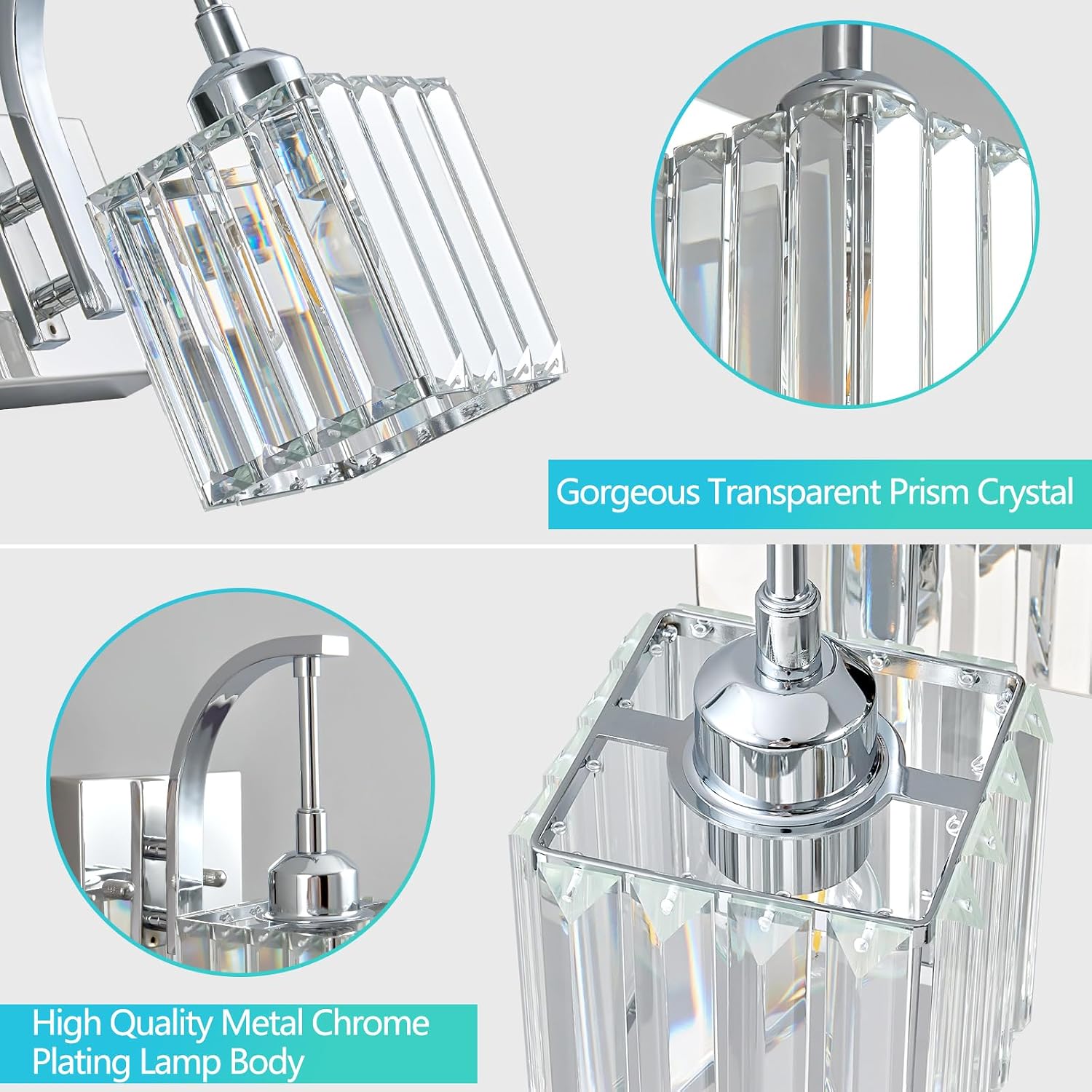 Crystal Vanity Lights 5-Light Chrome Bathroom Vanity Lights Modern Crystal Bathroom Light Fixtures Over Mirror 42.51' Long Vanity Light for Bathroom
