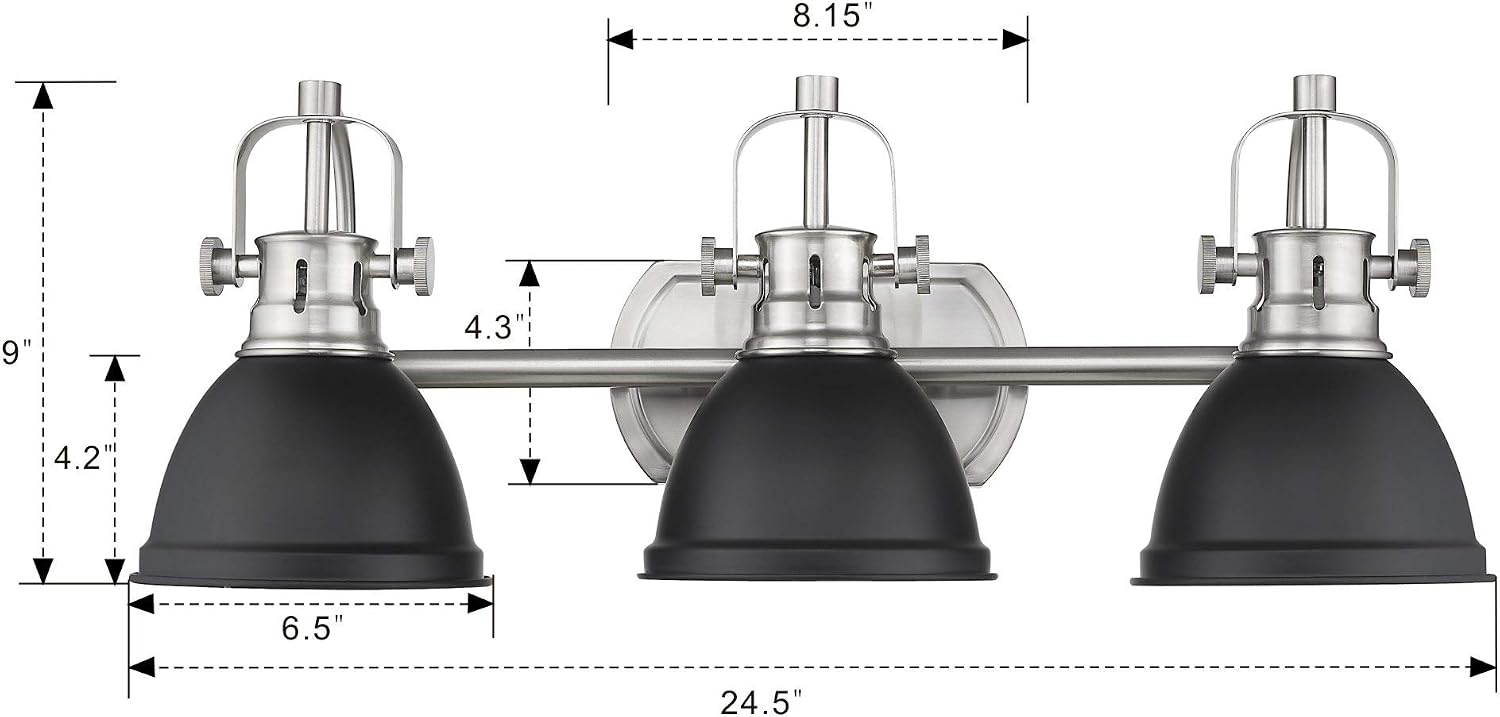 Emliviar 3-Light Bathroom Vanity Light Fixture, Black Finish with Metal Shade, 4054H-A