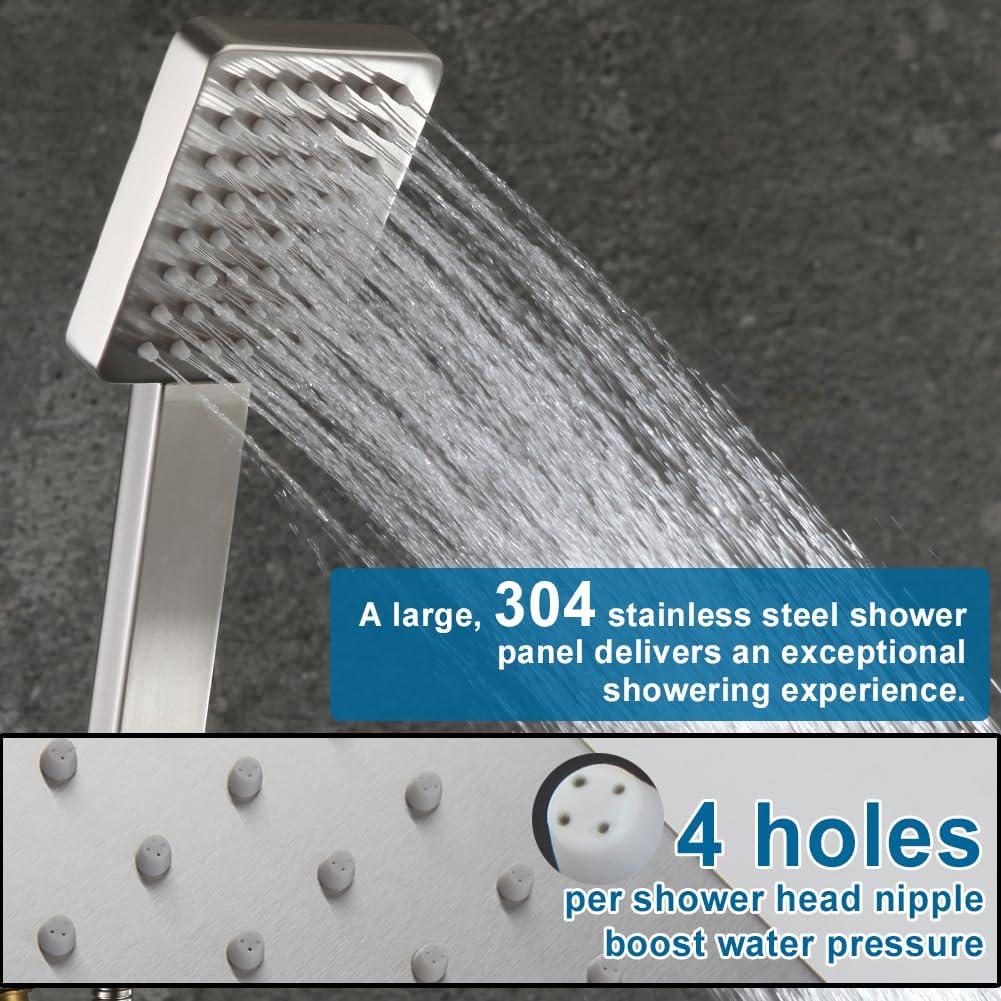 Shower Faucet Set Brushed Nickel Bathroom Rainfall Shower System, 12 Inch Ceiling Mount Shower Head with 6 Inch Wall Mount Shower Head, Include Shower Valve and Trim Kit