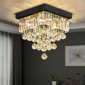 Modern Black Square Crystal Flush Mount Ceiling Light 12' 4 Lights K9 Crystal Chandelier Lighting Fixture for Bedroom Dining Room Kitchen Hallway Entryway Closet Small Living Room