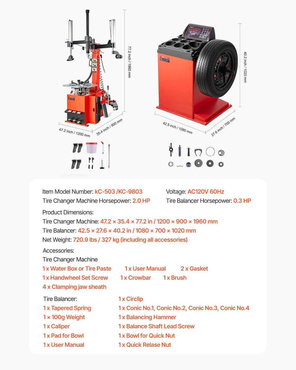 VEVOR Electric Tire Changer, Tire Balancer Combo, 18' Spindle, Durable Electric Tire Machine with 2.0HP Motor, High-Precision Balancer with Auto Calibration, Fit for SUVs Pickups Sedans