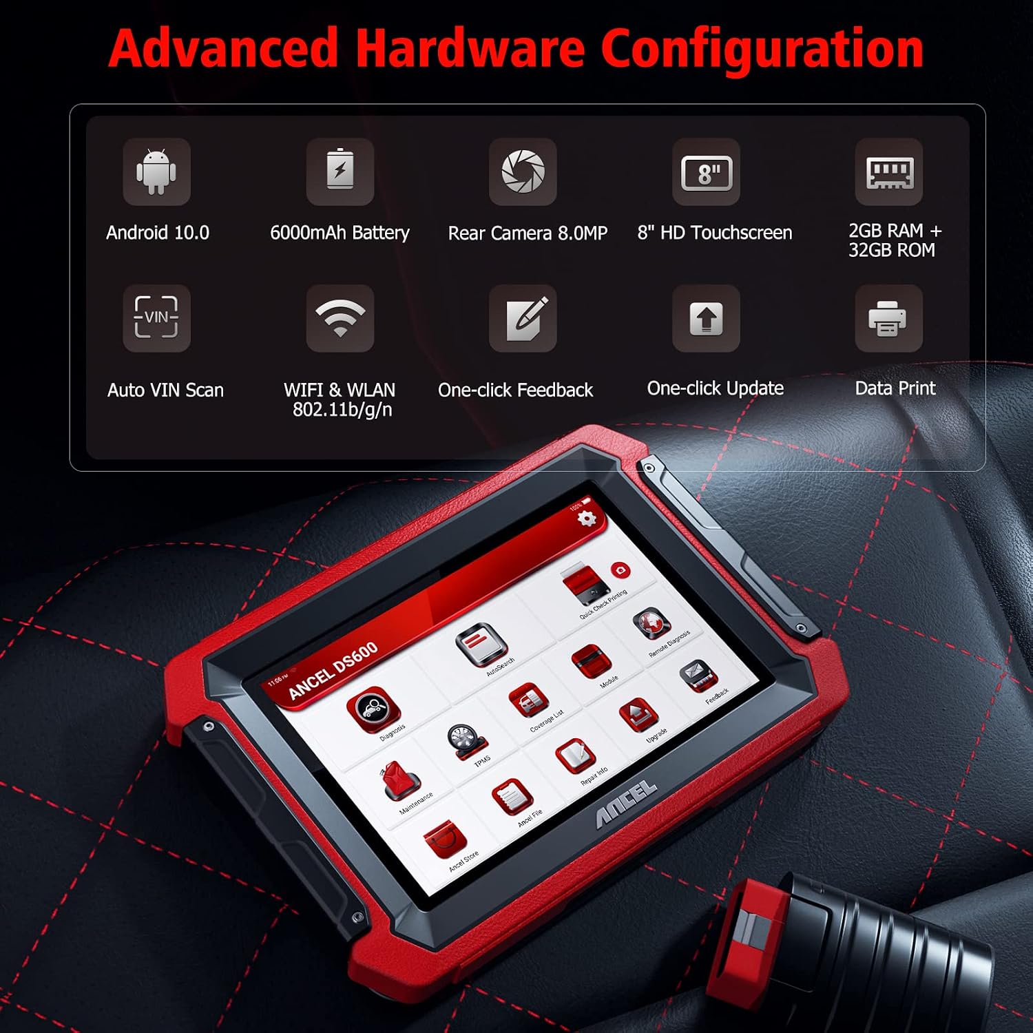 ANCEL DS600 Plus Top Bi-Directional Scan Tool OEM All System Automotive OBD2 Scanner for All Cars, 34+ Reset Services Car Diagnostic Tablet, Online Coding, Active Test
