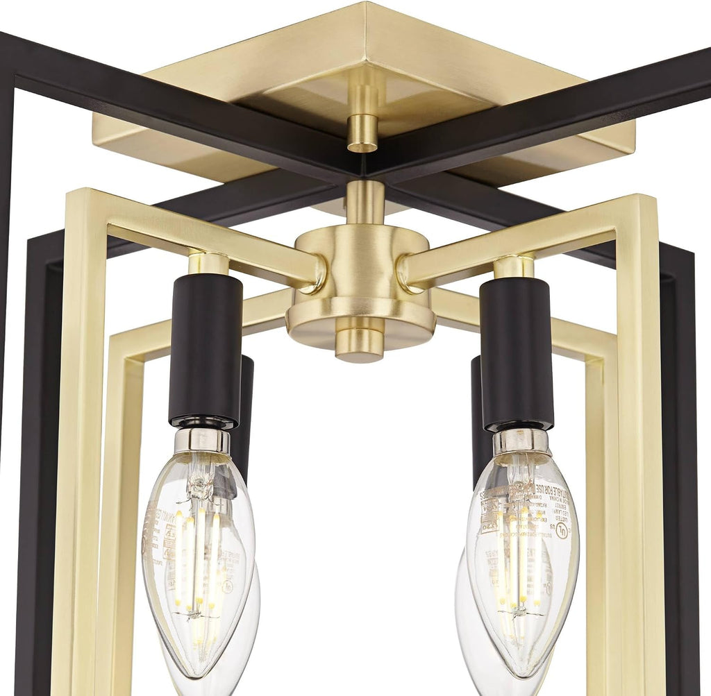 Possini Euro Design Nima Modern Glam Ceiling Light Semi Flush-Mount Fixture Black Gold 13' 4-Light Open Metal Frame for Bedroom Kitchen Living Family Room Hallway Dining Bathroom House Decor
